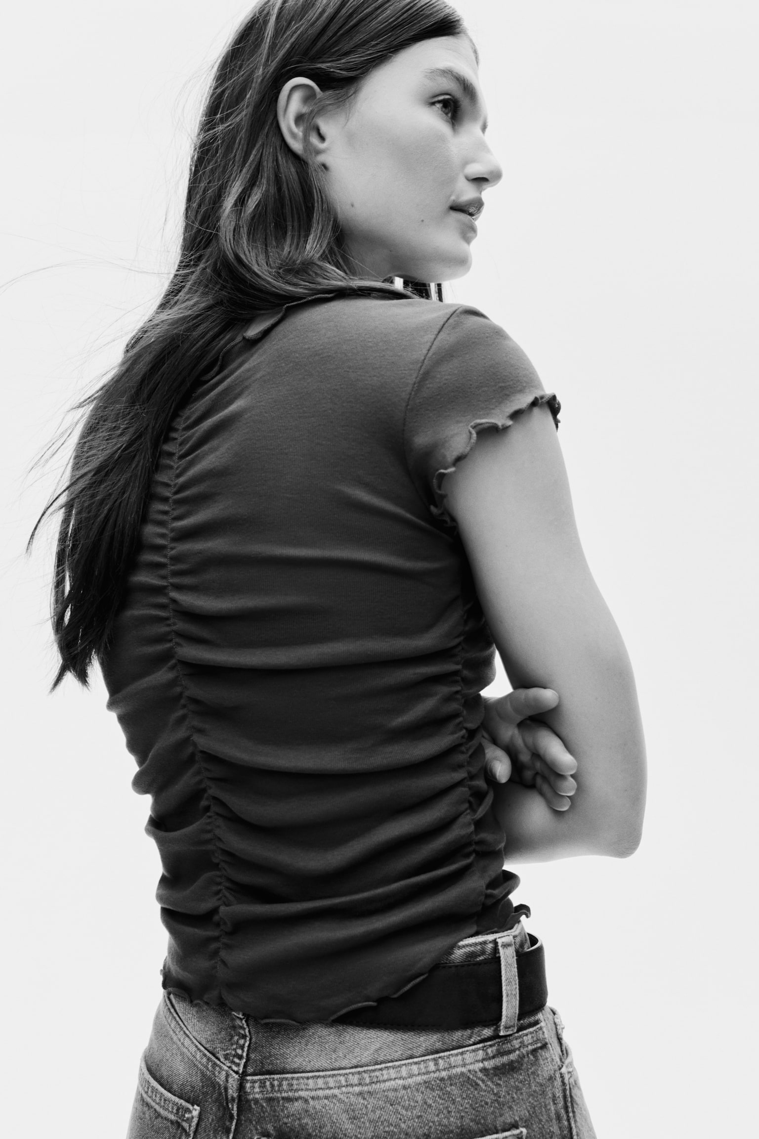 Draped cotton top - Brown/Black - 5