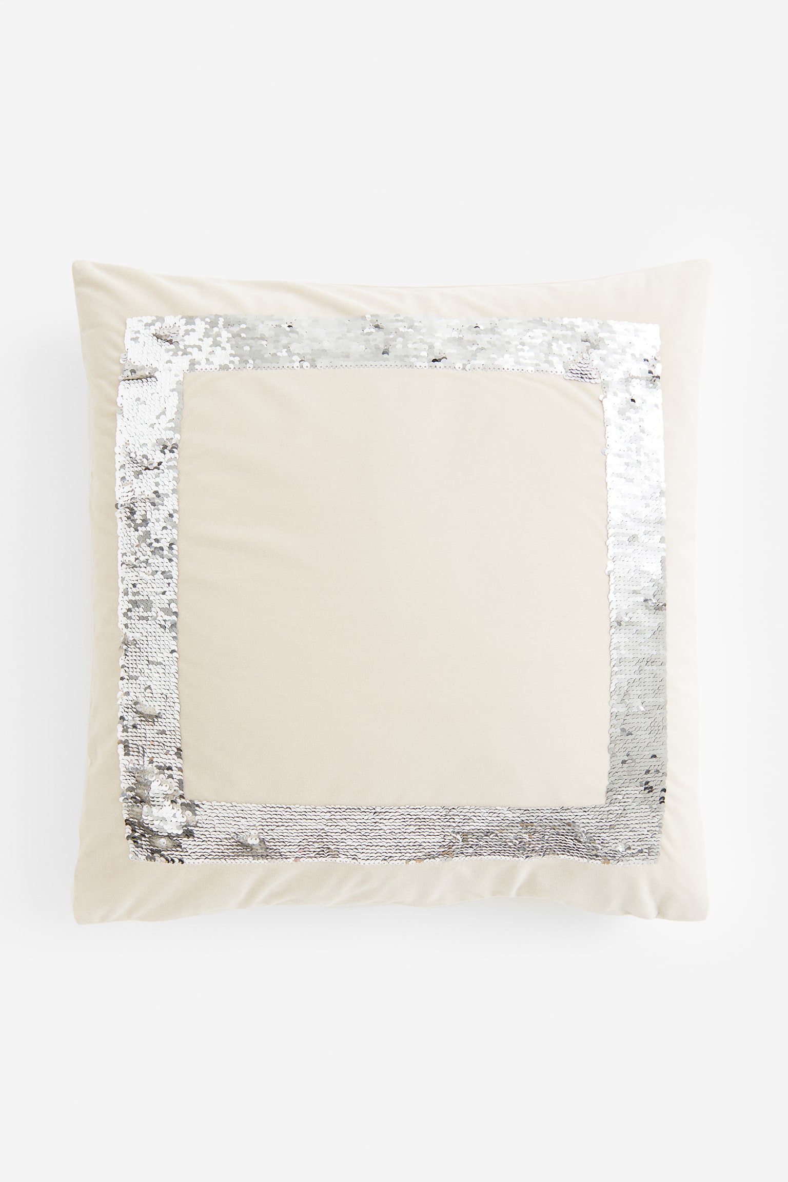 Reversible sequin-motif cushion cover - Light beige/Silver-coloured - 1