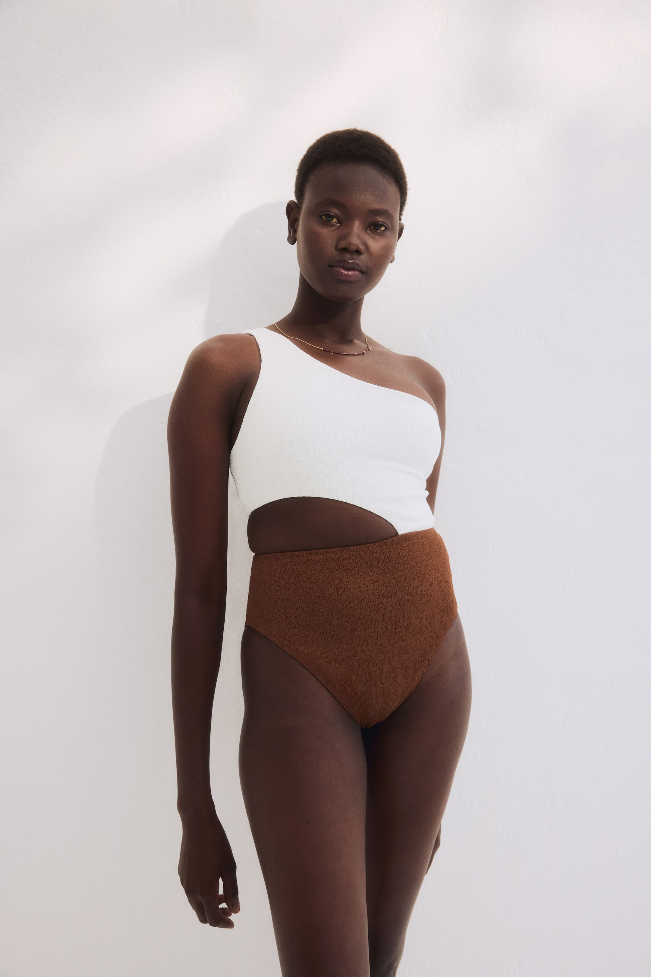 Padded-Cup High-Leg One-Shoulder Swimsuit