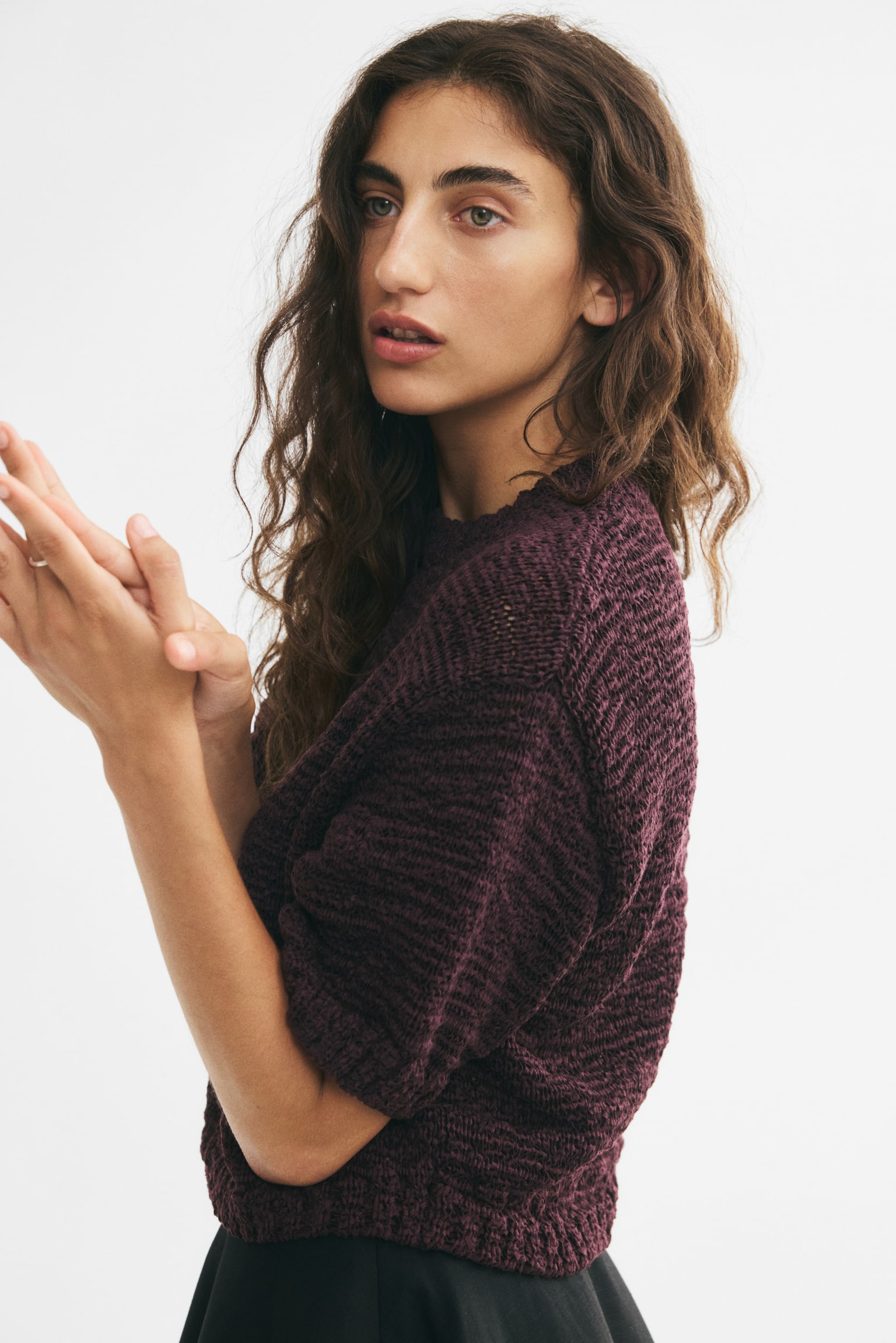 Женский топ H&M Boxy-Style Knit Top, цвет: Тёмный фиолетовый — фото 4