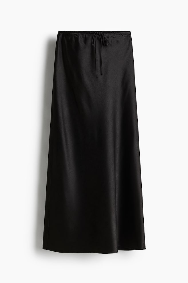 Satijnen rok met drawstring - Zwart - 1