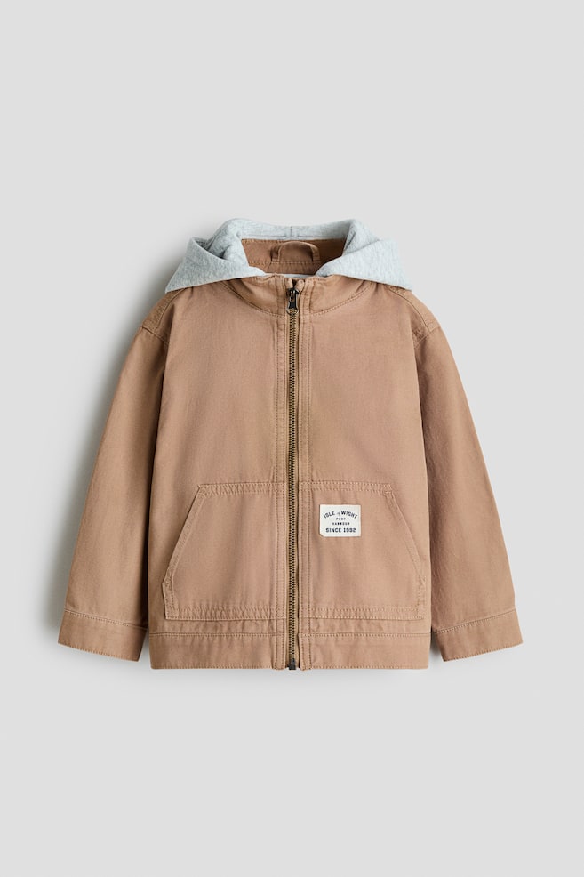 Giacca in tela con cappuccio - Beige scuro - 1