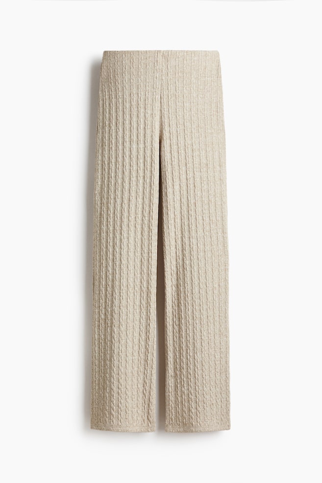 Pantaloni evazați tricotați cu torsade - Bej-deschis melanj - 1