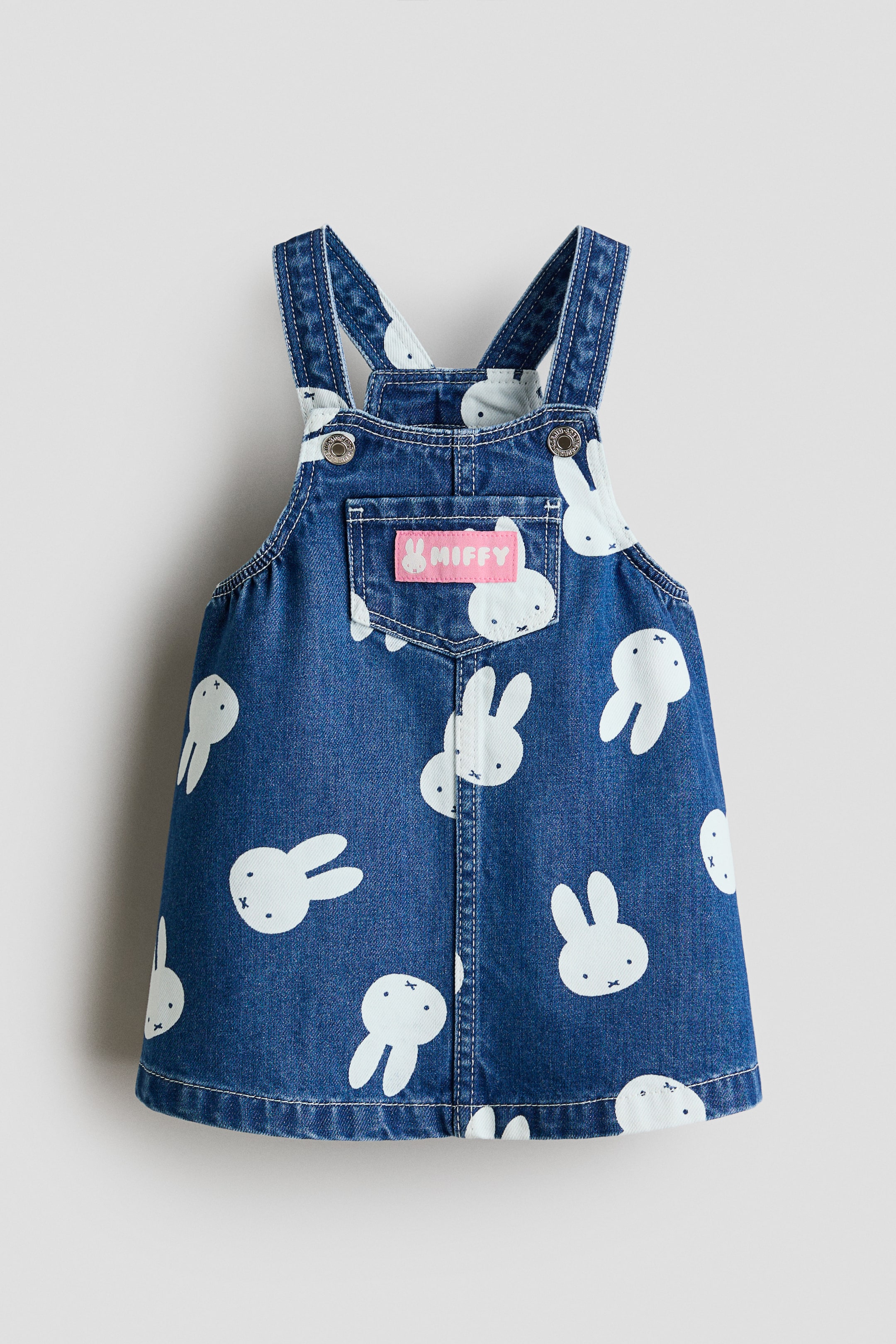 View larger image: Print Denim Dungaree Dress - Dark denim blue/Miffy - Kids | H&M AU 1