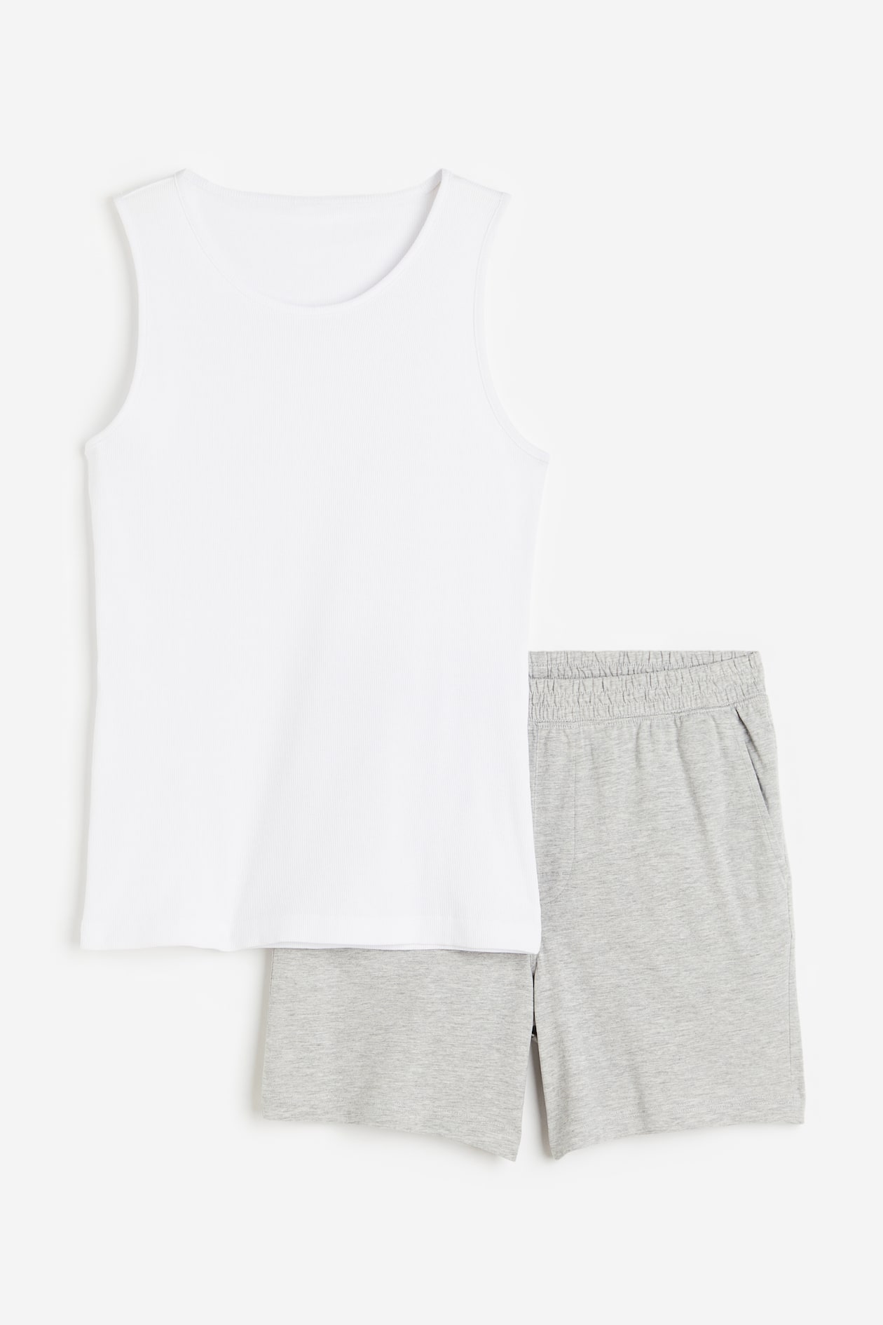 Pyjama vest top and shorts White/Grey marl Men H&M IN