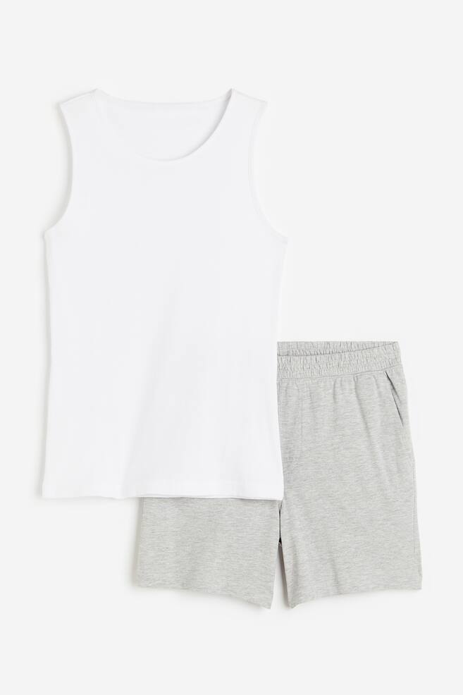 Pyjama vest top and shorts - White/Grey marl - 2