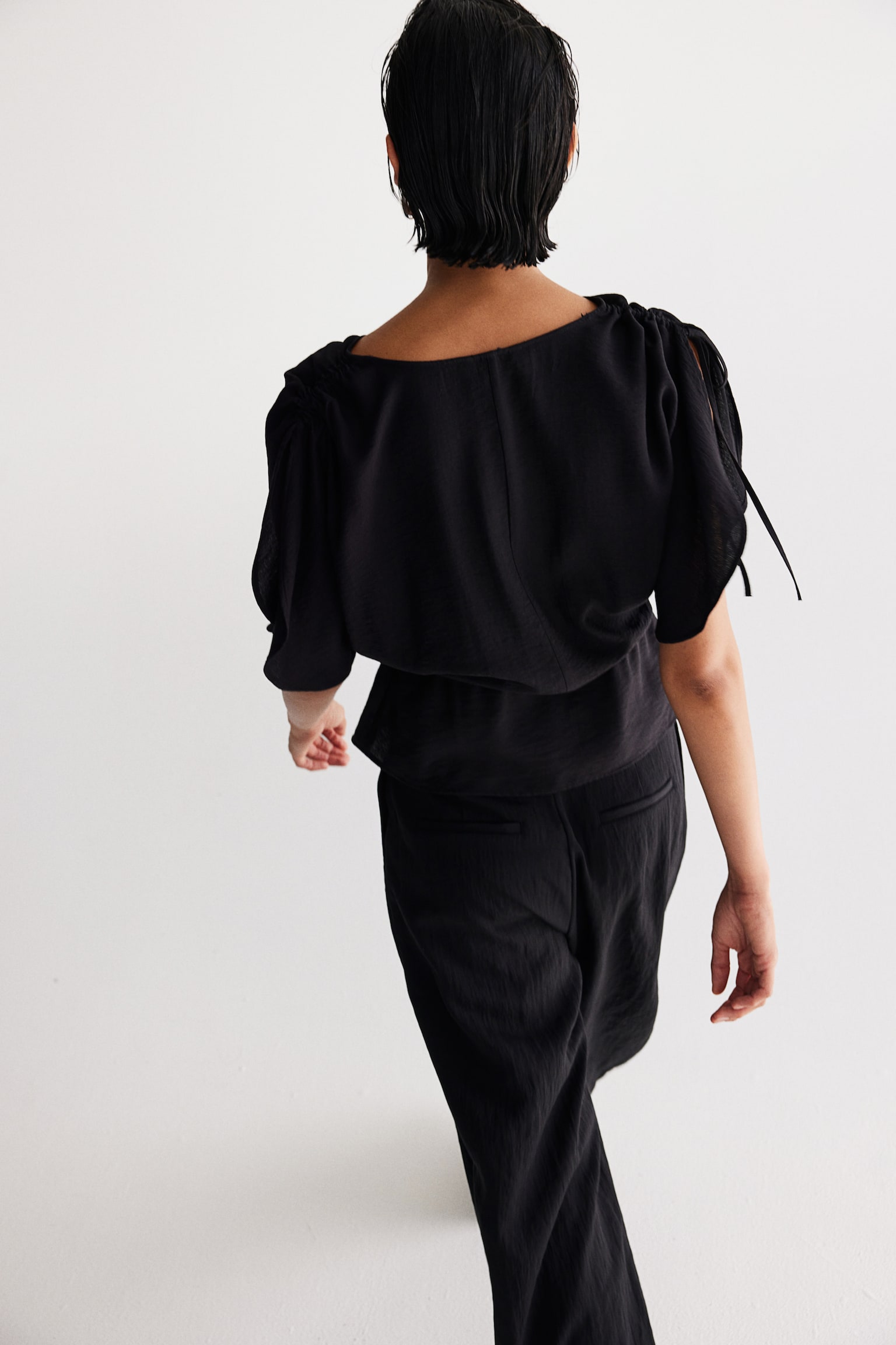 Drawstring Detail Blouse - Black/White - 7