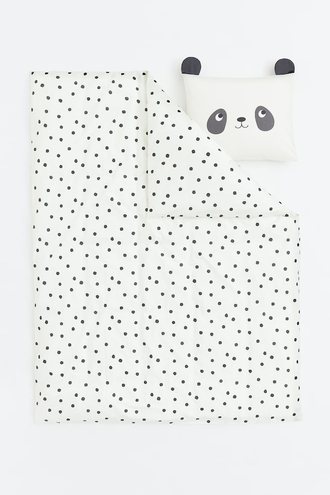 Enkelt sengesett - Hvit/Panda - 2