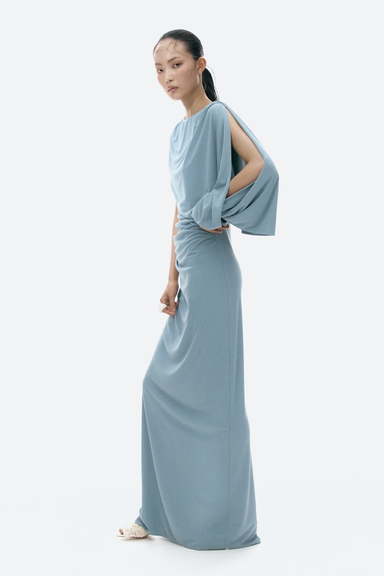 Ladies - Light Dusty Blue Cape-Detail Draped Dress - Size: XS - H&M