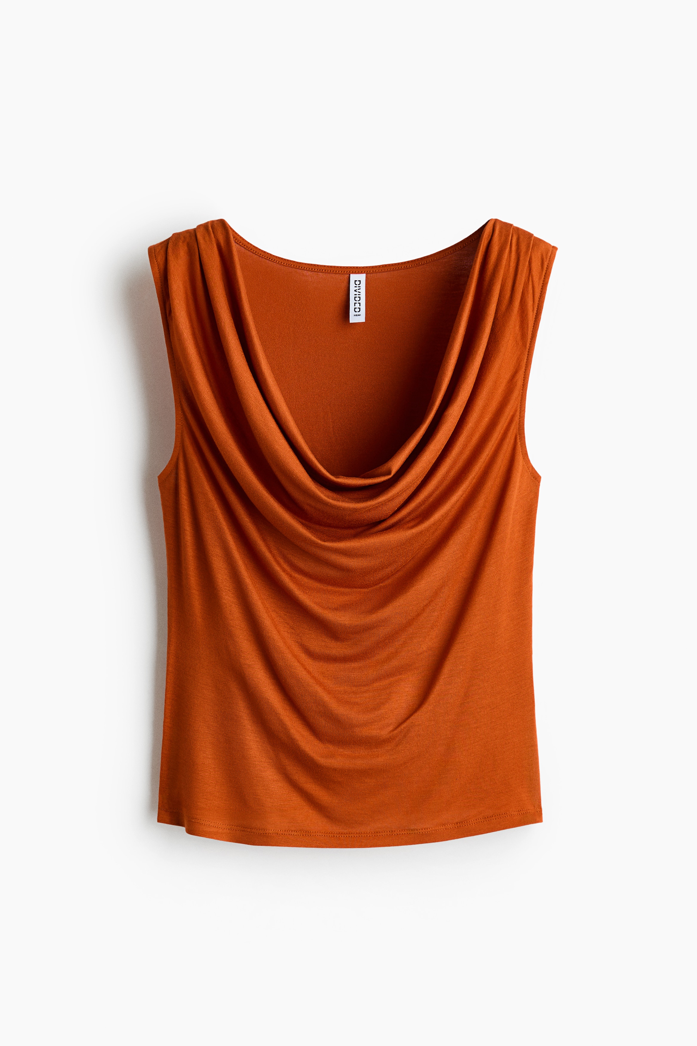Cowl-neck jersey top - Dark orange/Black/Light turquoise/Brown