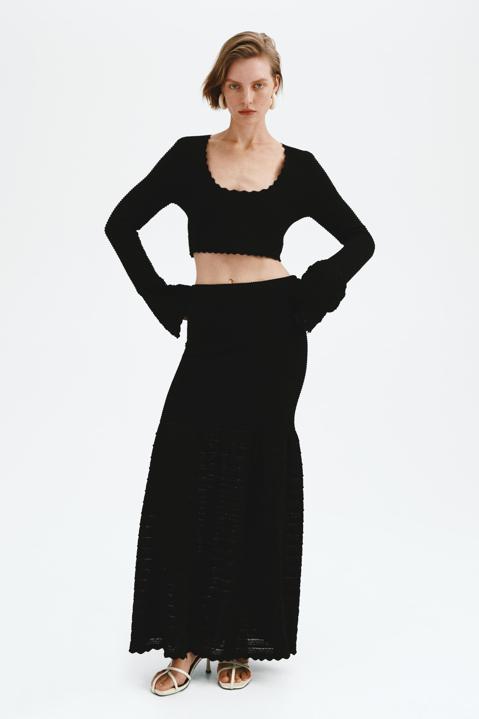 Textured-knit skirt - Black - 1