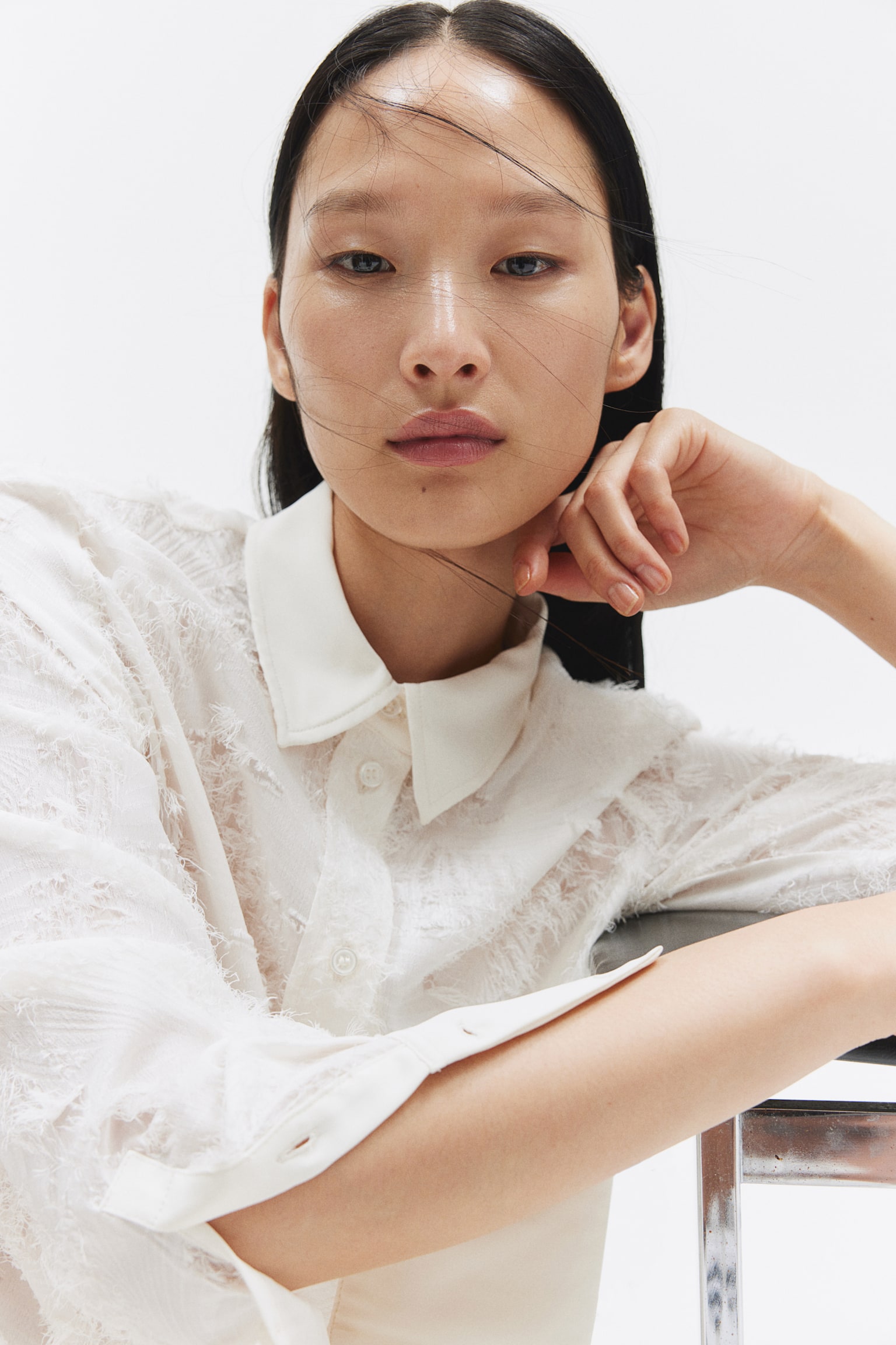 Textured-weave shirt - Cream/Black/Pigeon blue - 1