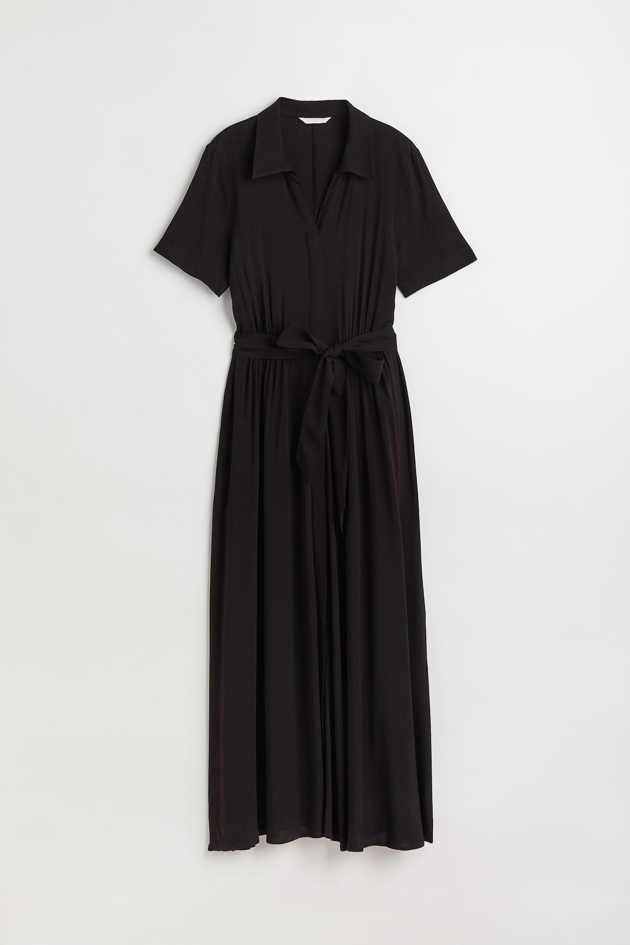 Tie Belt Shirt Dress - Short sleeve - Midi - Black - Ladies | H&M US