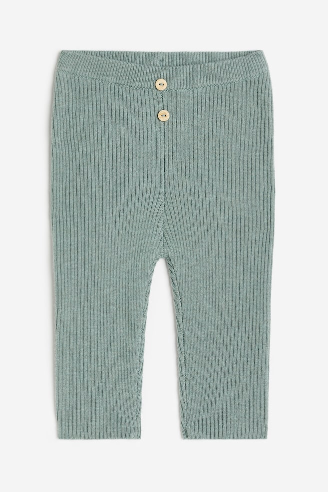 Rib-knit leggings - Green marl/Beige - 1