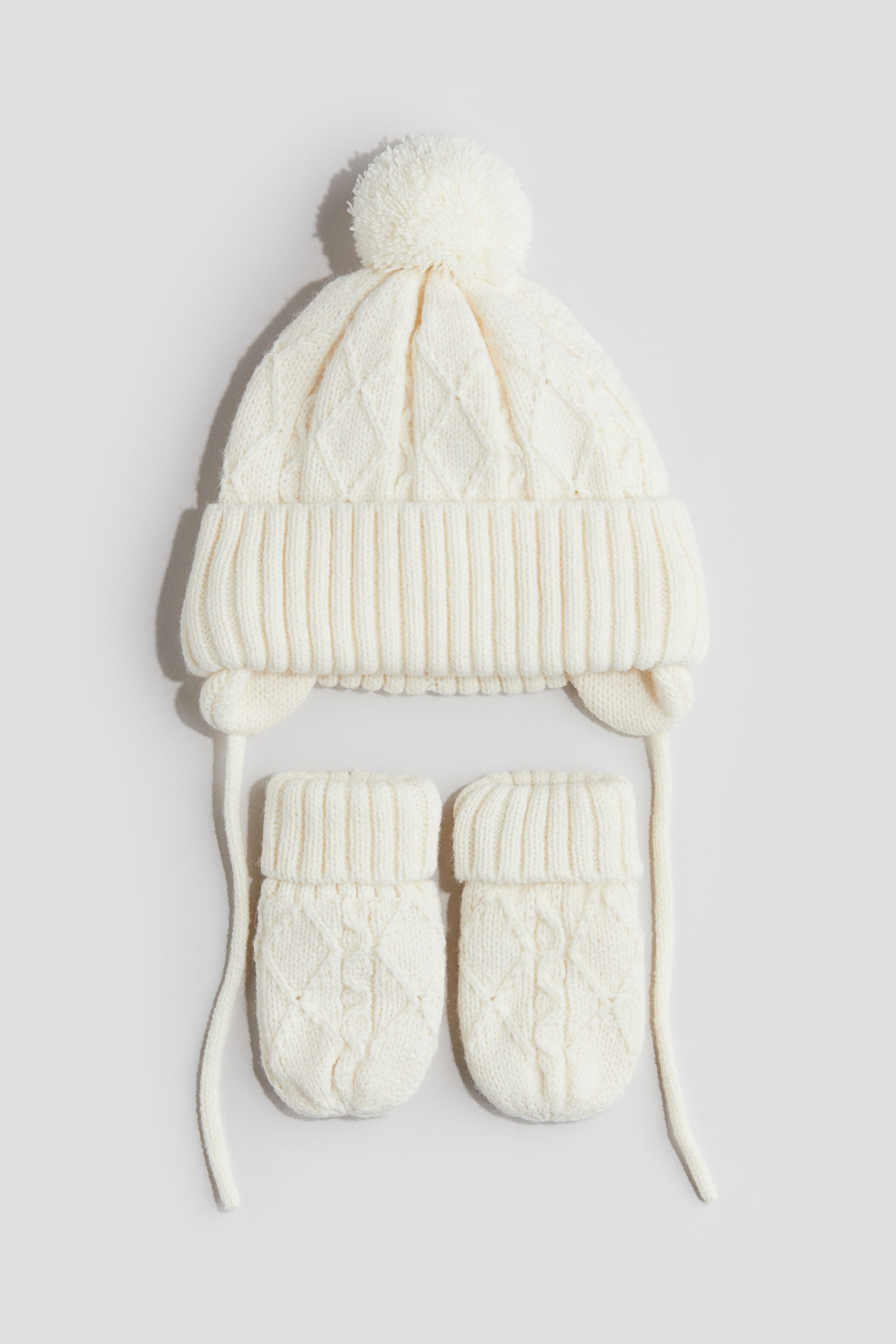 2-piece beanie and mittens set - White/Light grey - 1