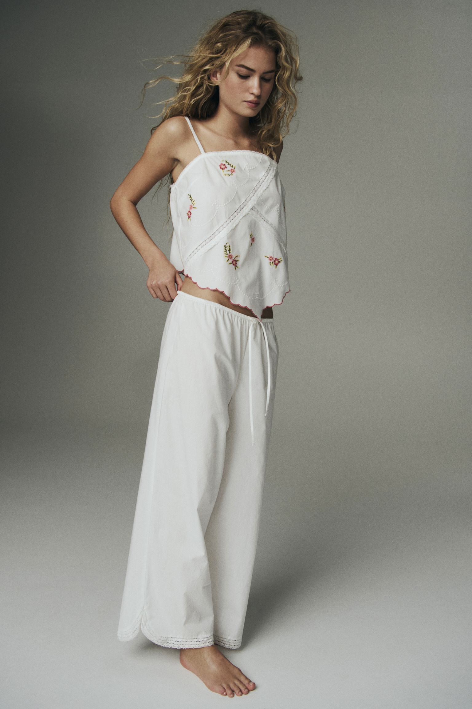 Embroidered cotton pyjamas - White - 1