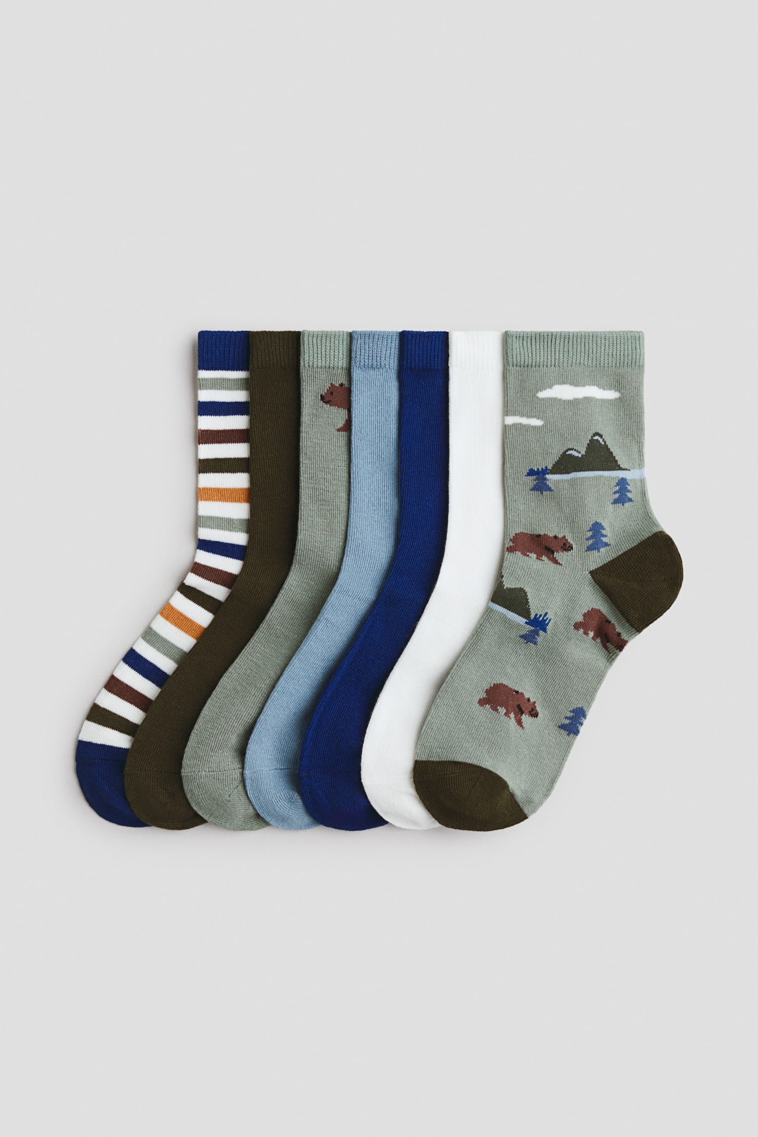 7-pack socks - Light khaki green/Bears/Navy blue/Dinosaurs/Blue/Race Cars/Light grey marl/Vehicles