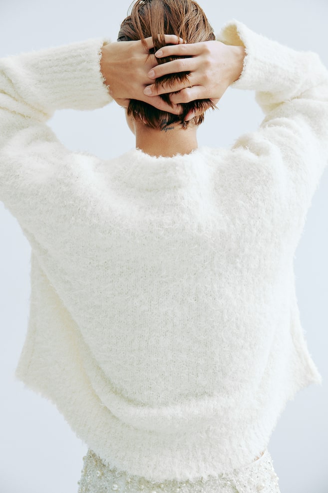Fluffy-knit jumper - White/Black - 4