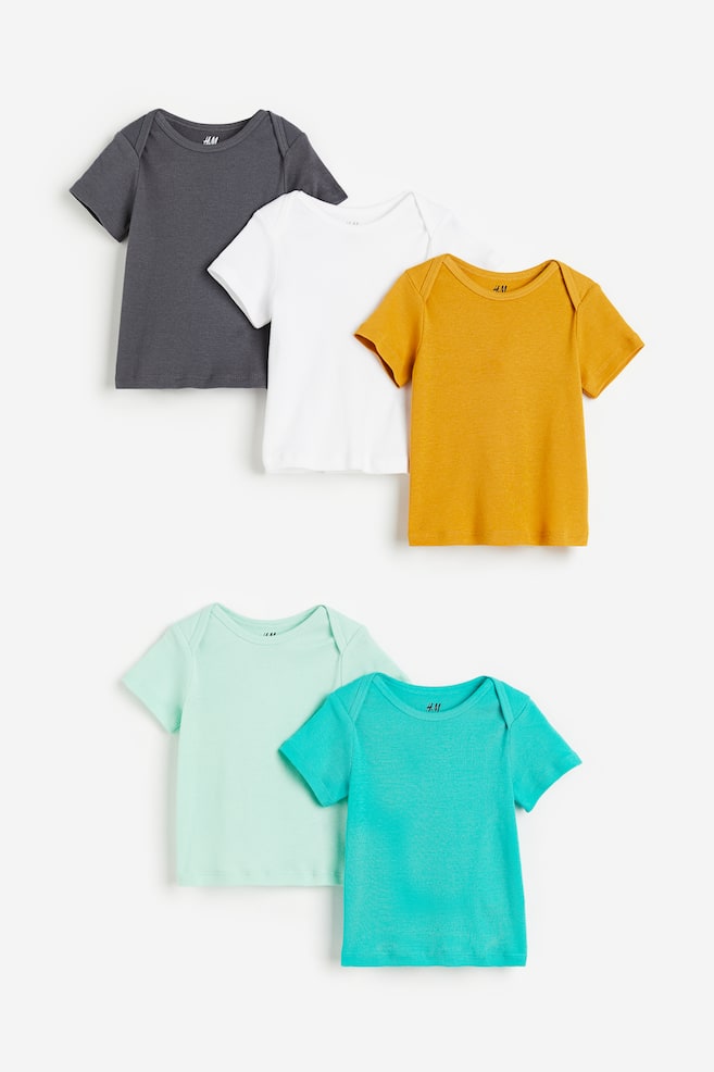 5-pack T-shirts - Turquoise/Mustard yellow/Dark blue/Blue/Light purple/Light pink - 1
