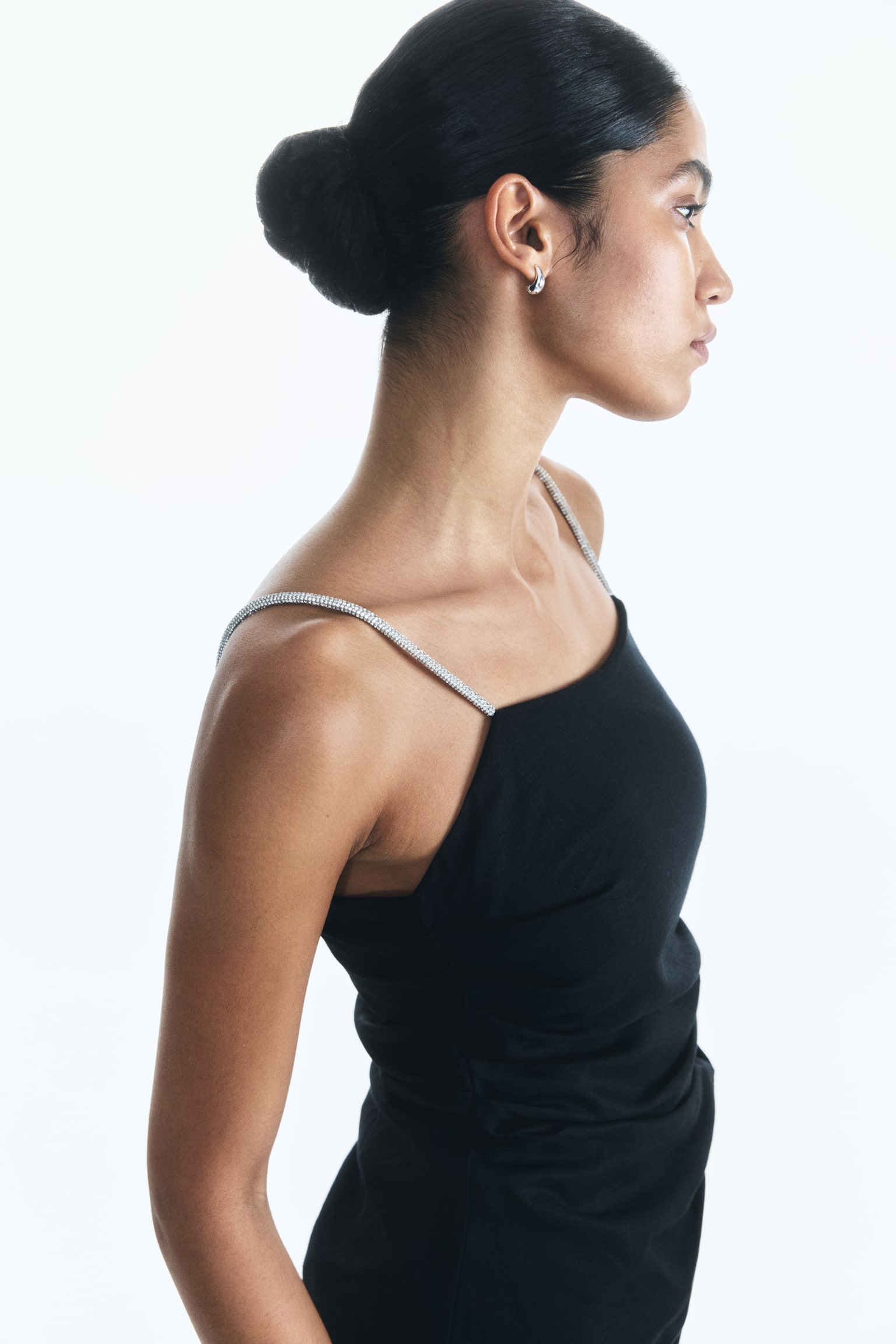 Linen-blend rhinestone-strap dress - Black/Cream/Light beige - 7