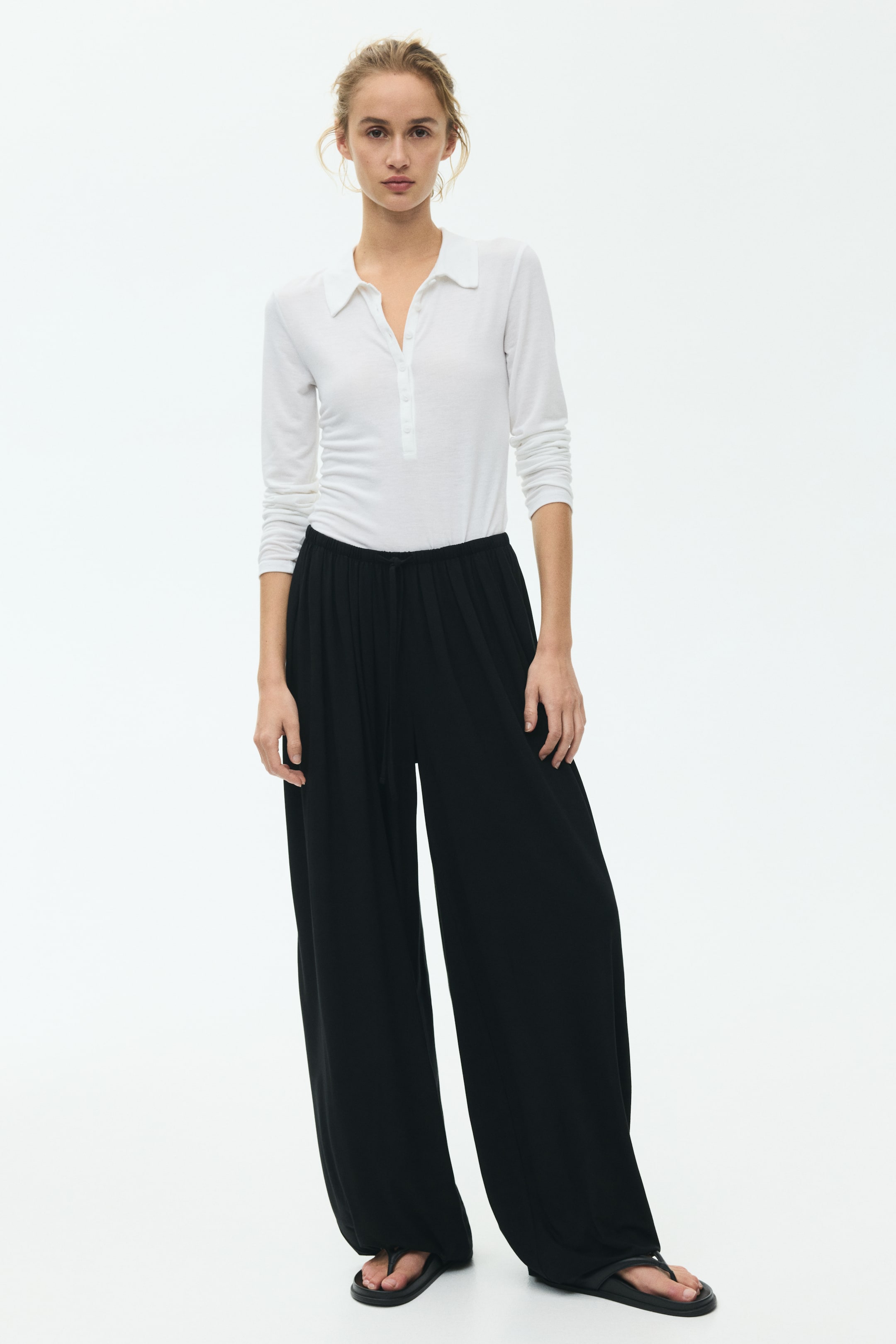 Balloon-Leg Pants with Drawstring