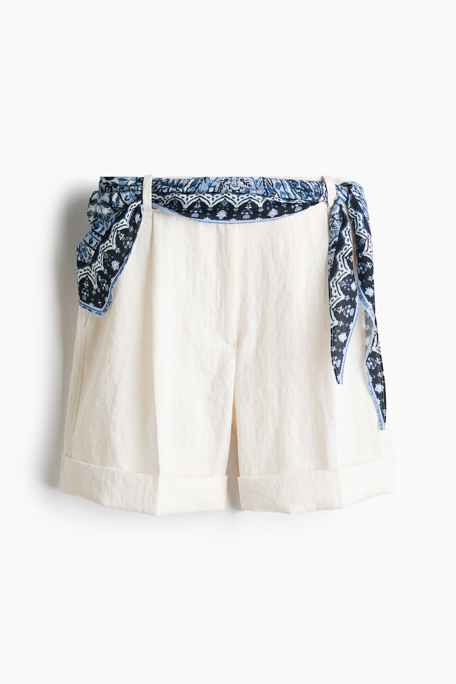 Scarf-Detail Shorts - White/blue - 1