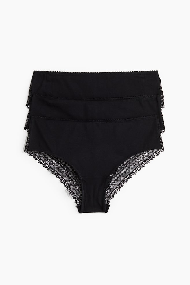 Pack de 3 bragas Hipster de encaje y algodón - Negro/Gris claro/Blanco/Negro/Azul empolvado/Gris jaspeado - 1