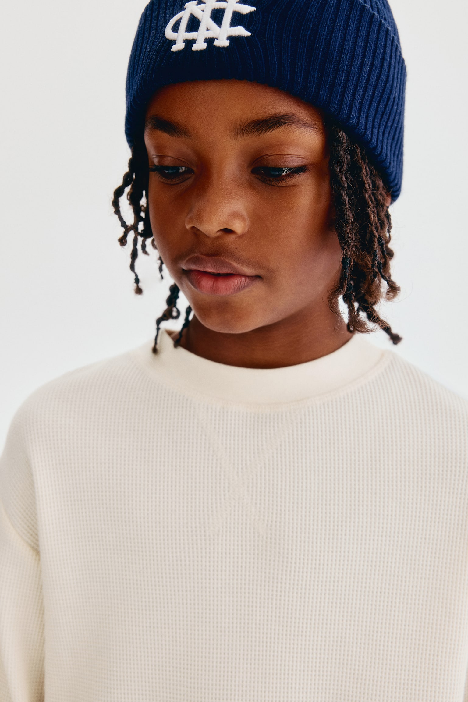Детская футболка H&M Waffled Long-Sleeved, цвет: Кремовый — фото 3