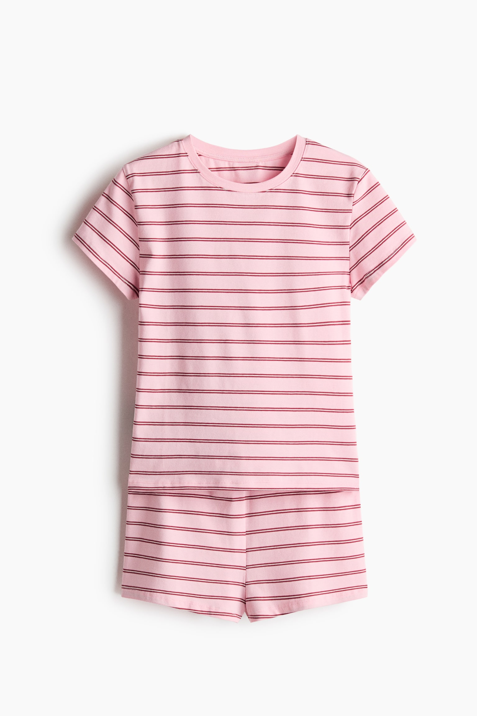 Pyžamo z bavlněného žerzeje - Light pink/Striped/Krémová/proužky