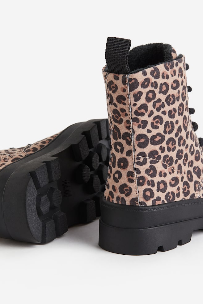 Warm-lined lace-up boots - Light beige/Leopard print/Black/Black/Pink - 3