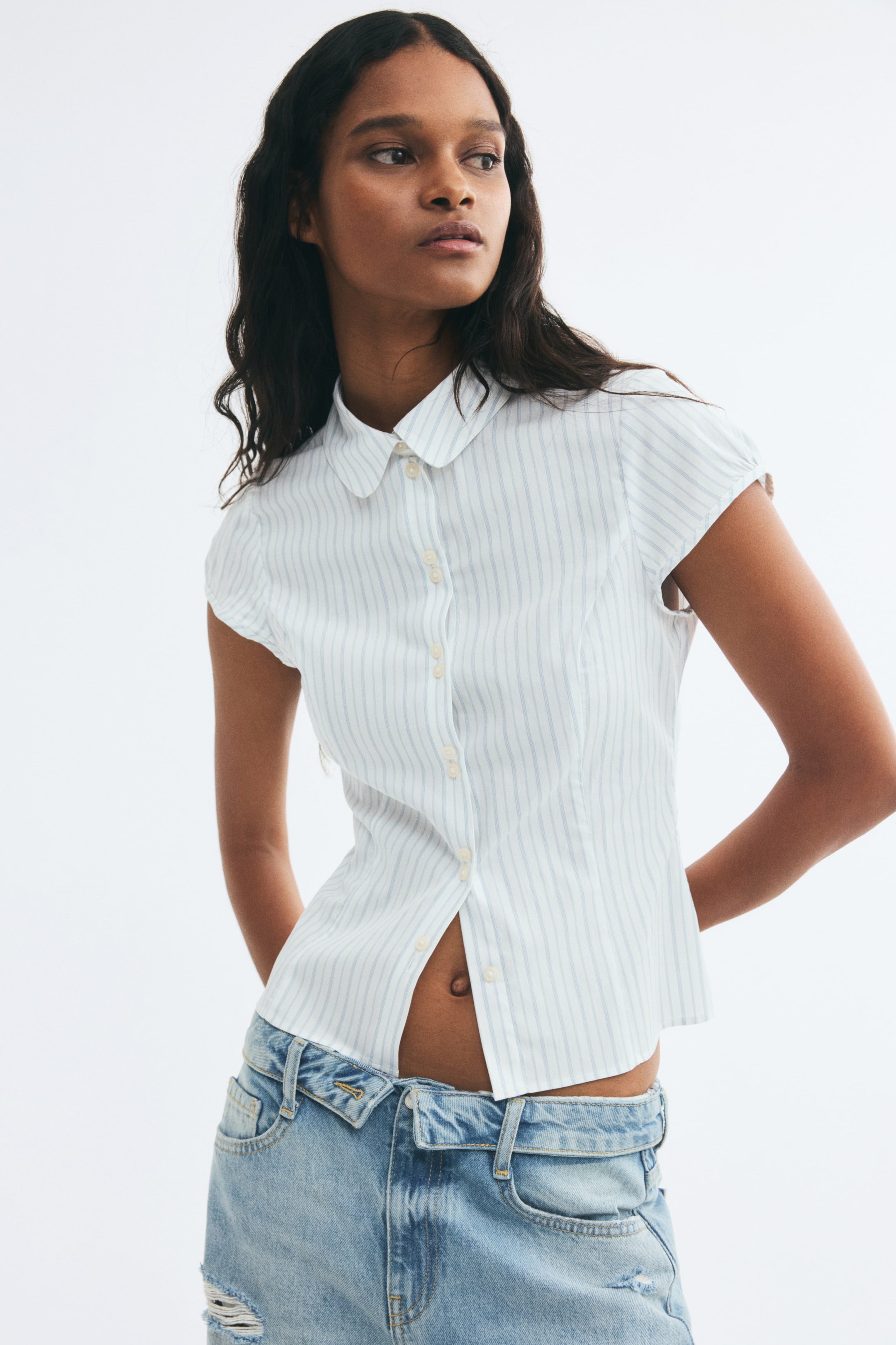 View larger image: Short-Sleeved Shirt - White/striped - Ladies | H&M US 1