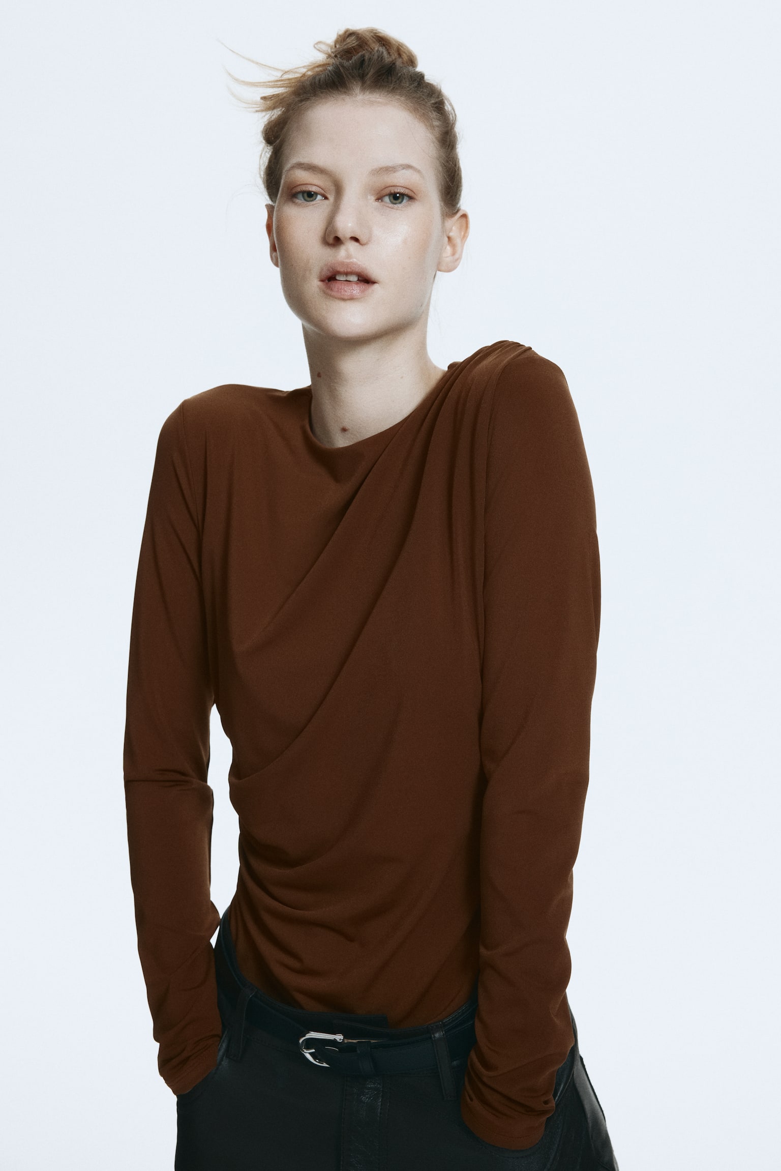 Draped jersey top - Brown/Black - 1