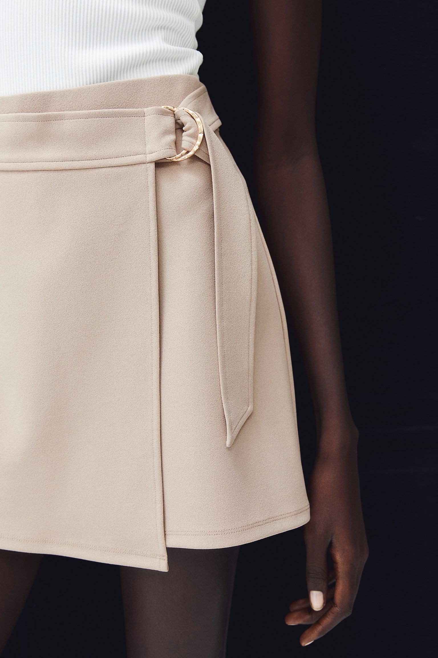 Jersey wrap skort - Beige/Mörk khakigrön - 6