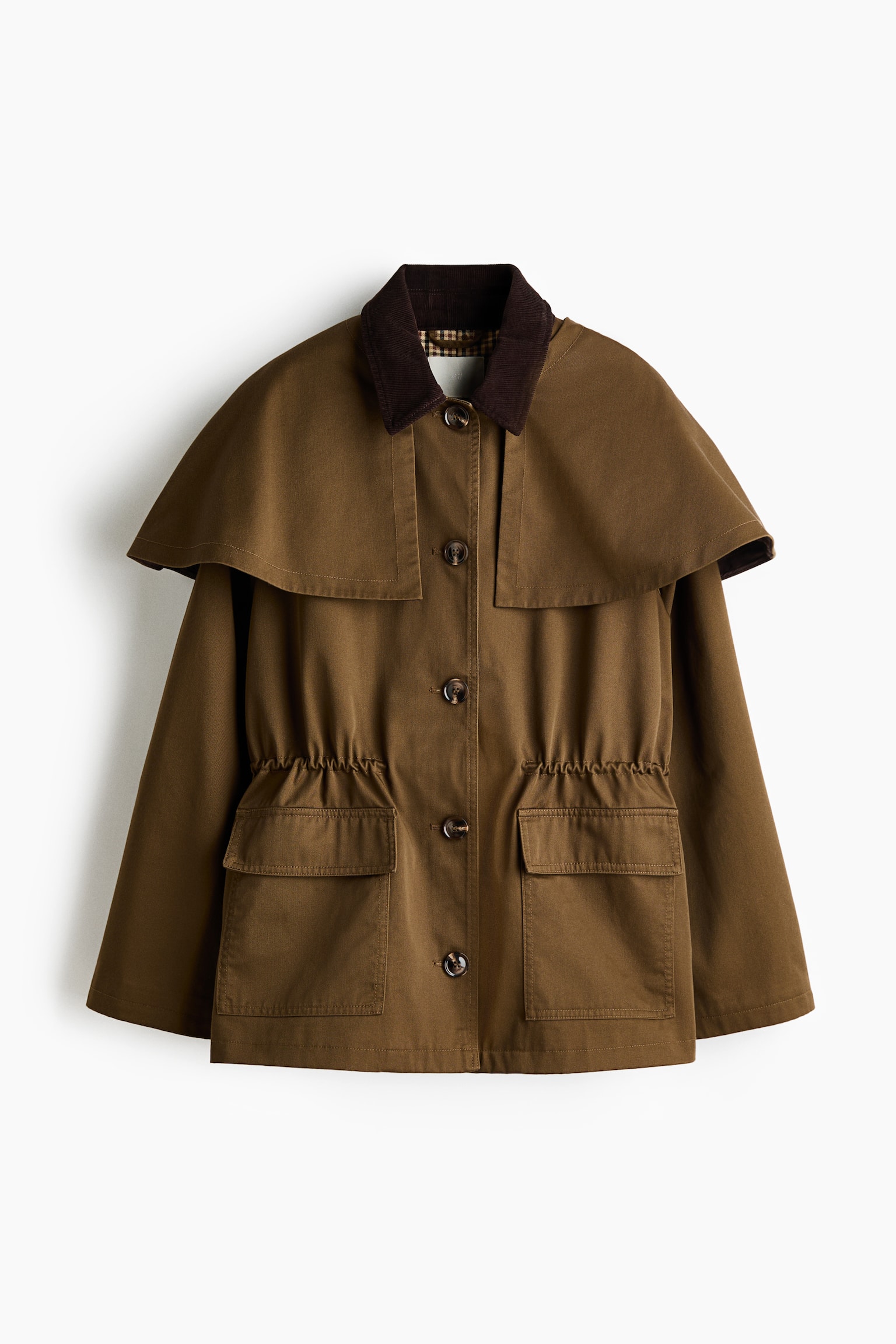 Cape-detail twill jacket - Brown/Beige - 7