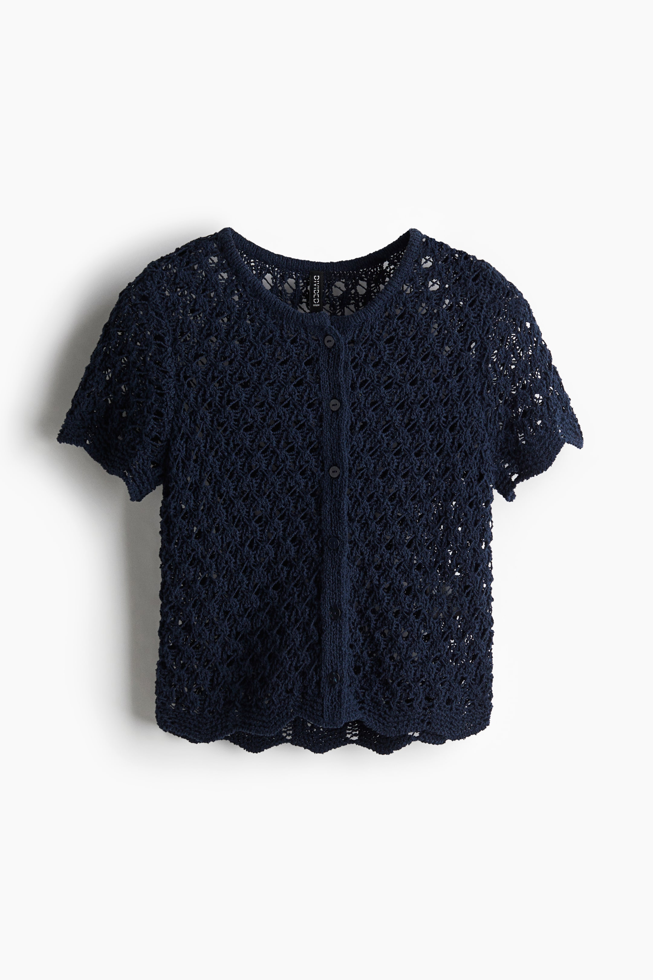 Short-Sleeved Hole-Knit Cardigan