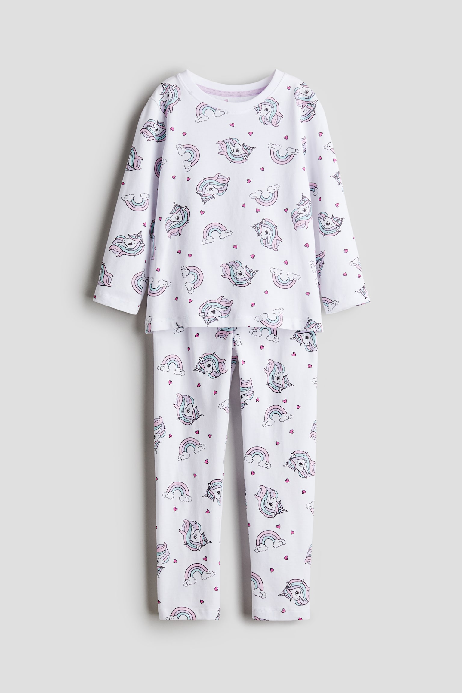 Printed cotton pyjamas - White/Unicorns/White/Teddy bears/Light pink/Hearts - 1