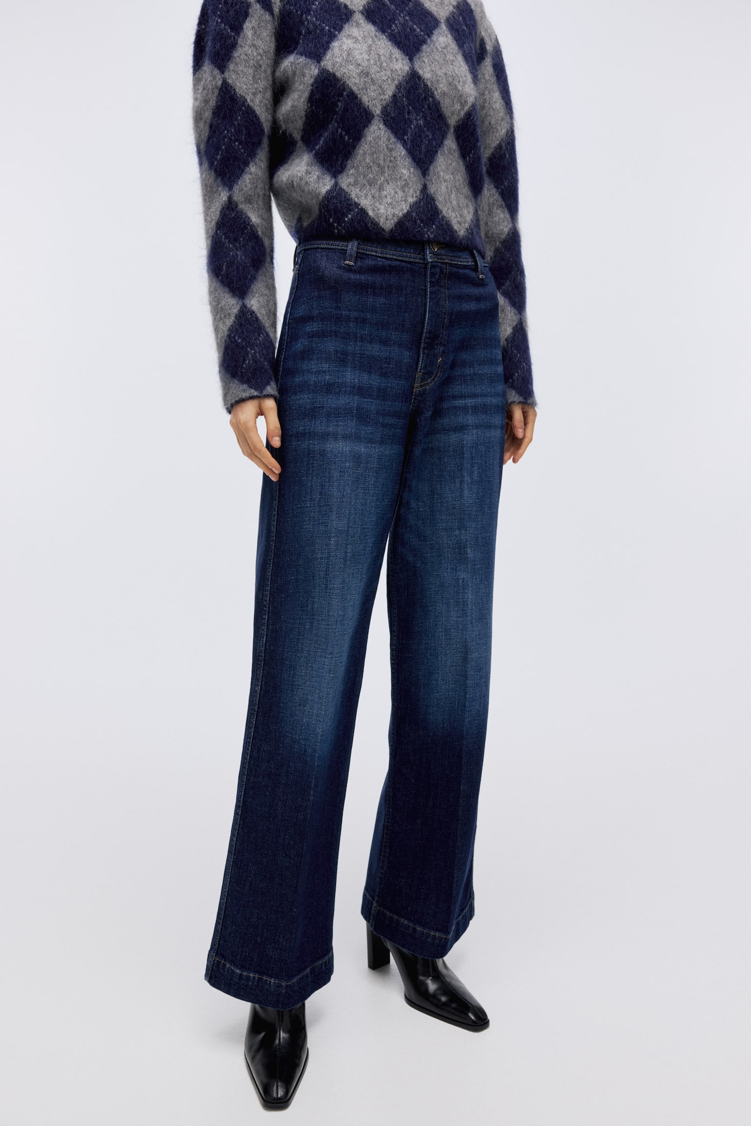 Wide High Jeans - Azul denim oscuro/Azul denim claro/Beige claro/Azul denim oscuro - 7