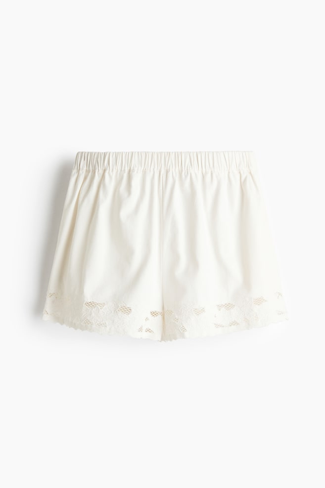 Lace-Trimmed Cotton Twill Shorts - White - 1