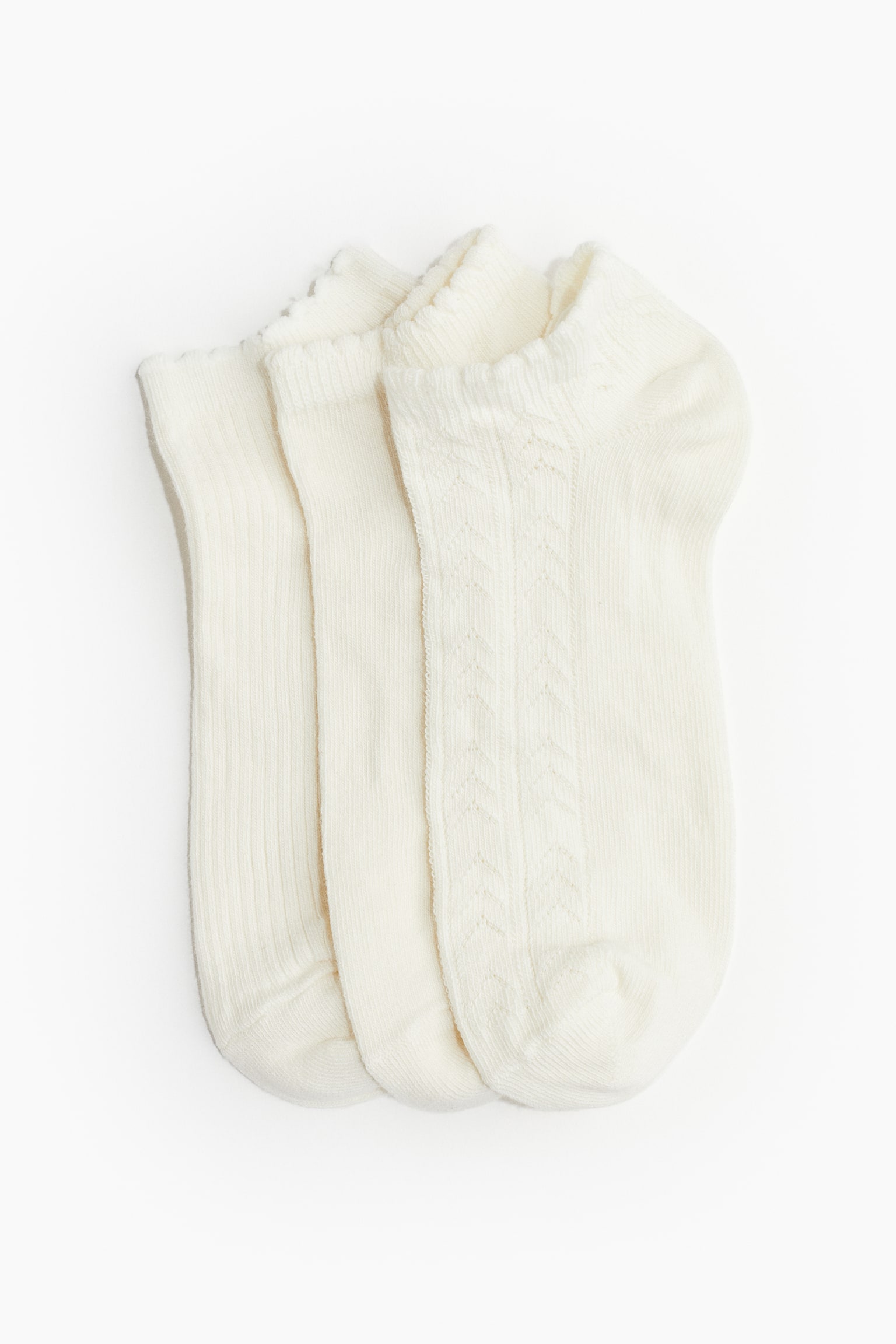 3-pack Ankle Socks - Cream/White/Cream/Light beige marle - 1