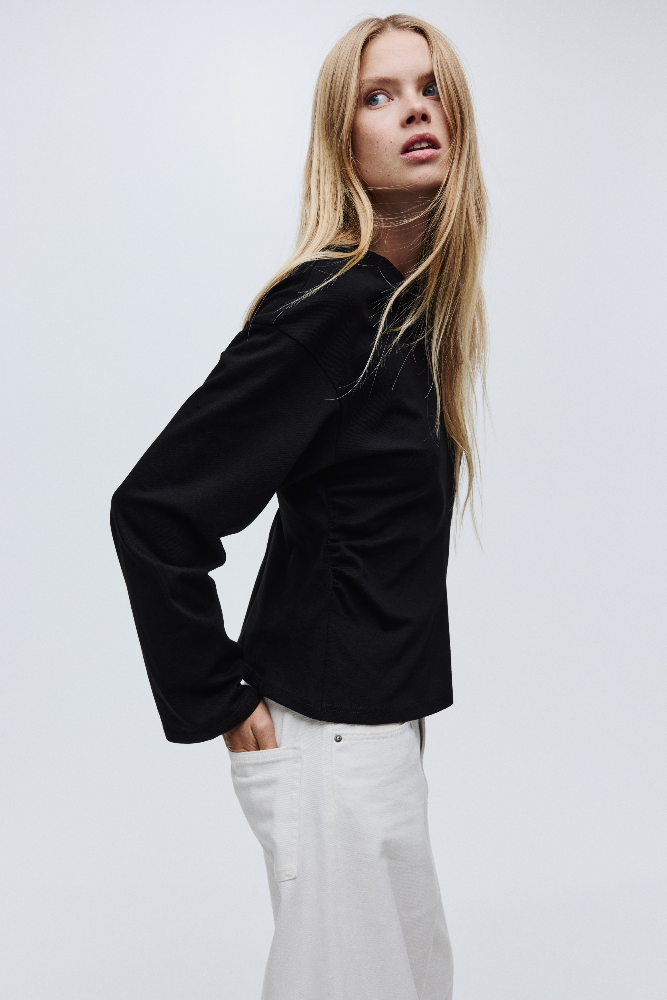 Gathered cotton jersey top