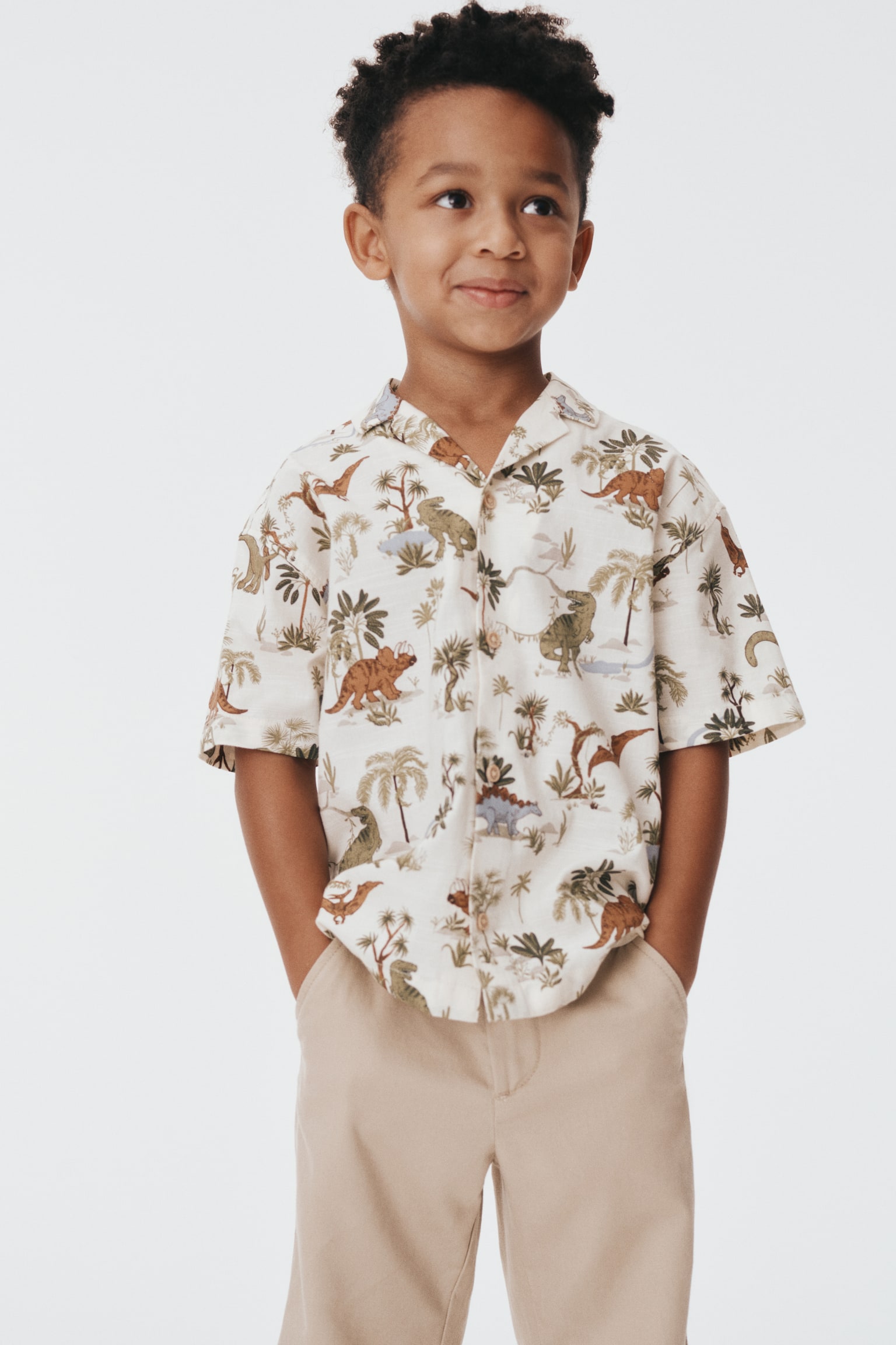 Patterned resort shirt - Cream/Dinosaurs - 5