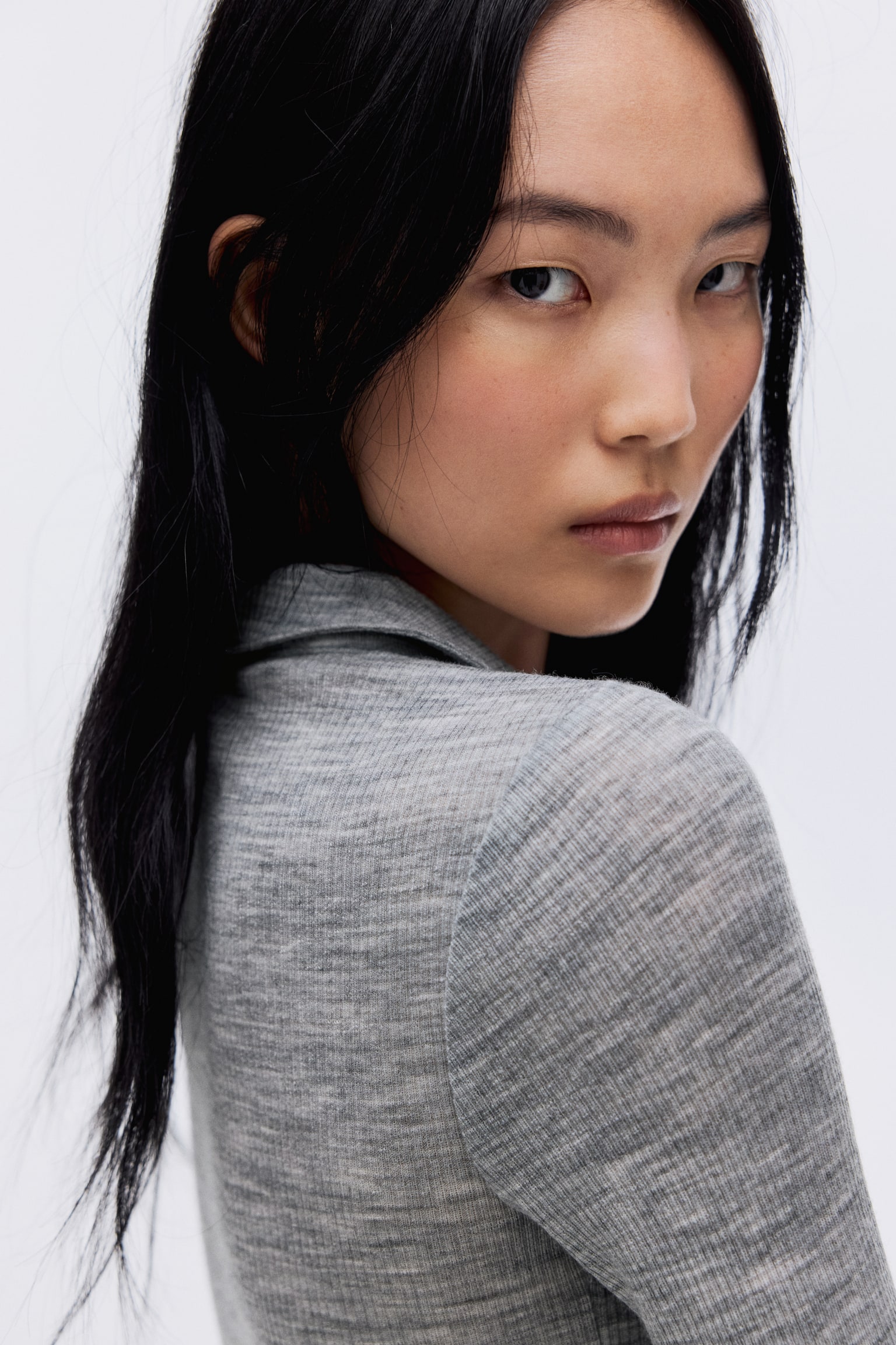 Wool polo shirt - Grey marl/Golden brown - 4