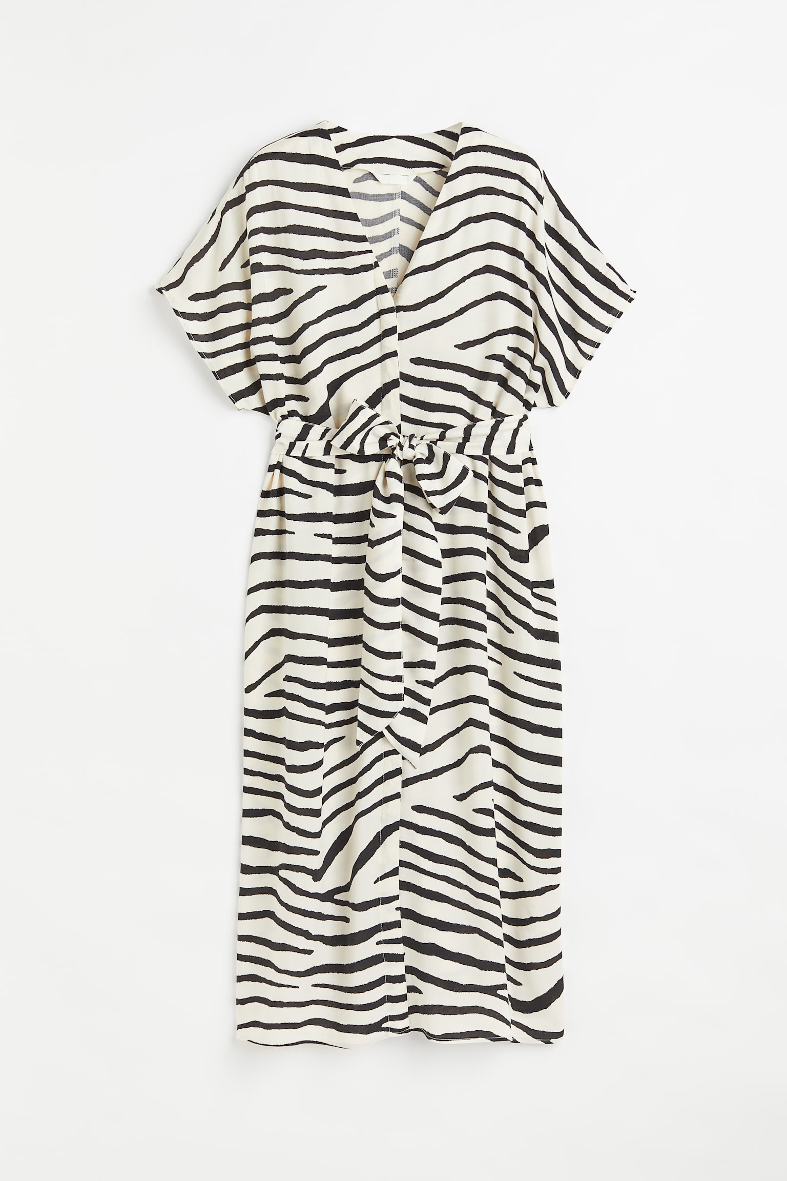 Tie Belt Dress - Cream/Zebra print/Light green/Pattern - 1