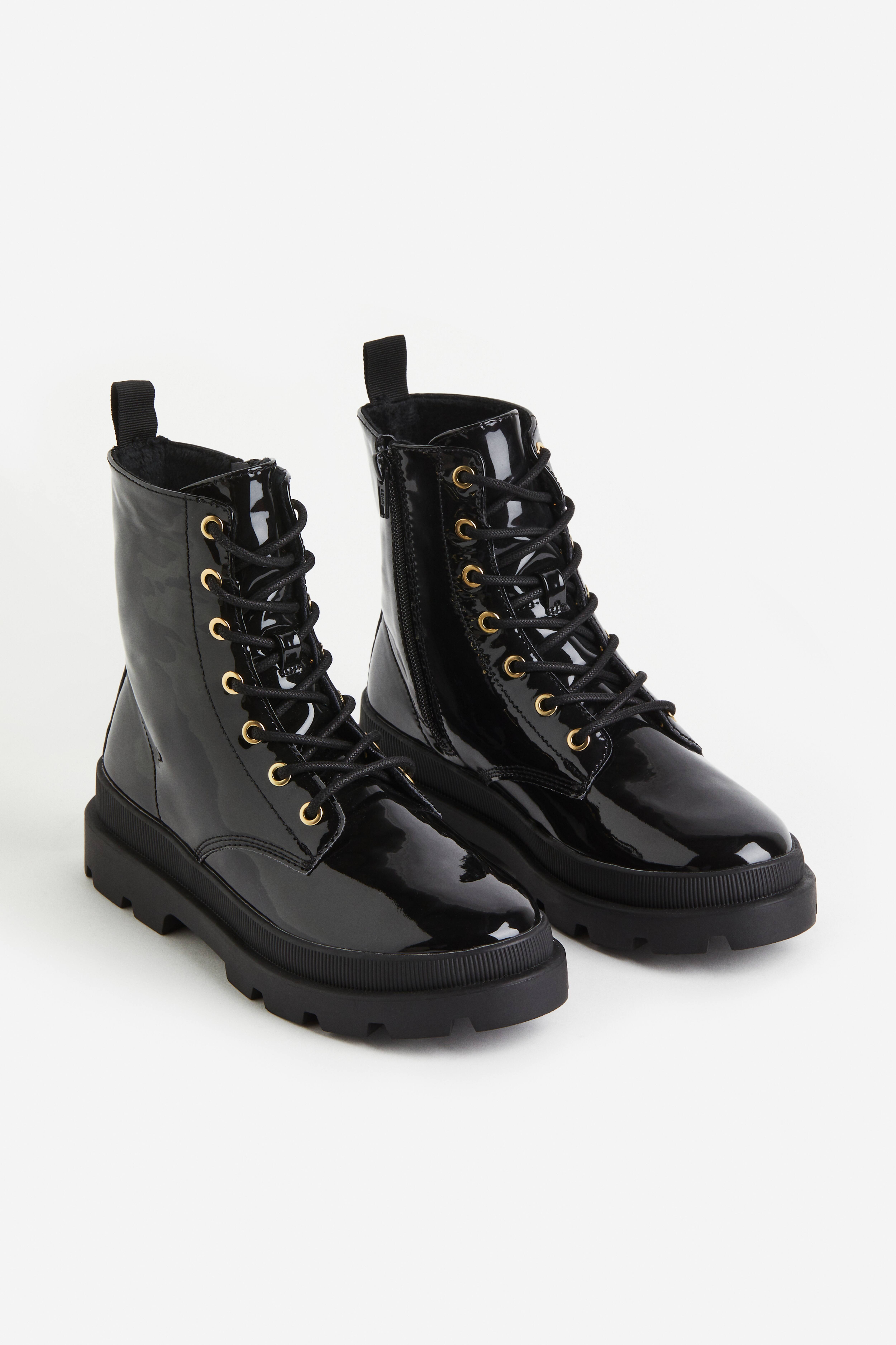 Glossy black combat boots on sale