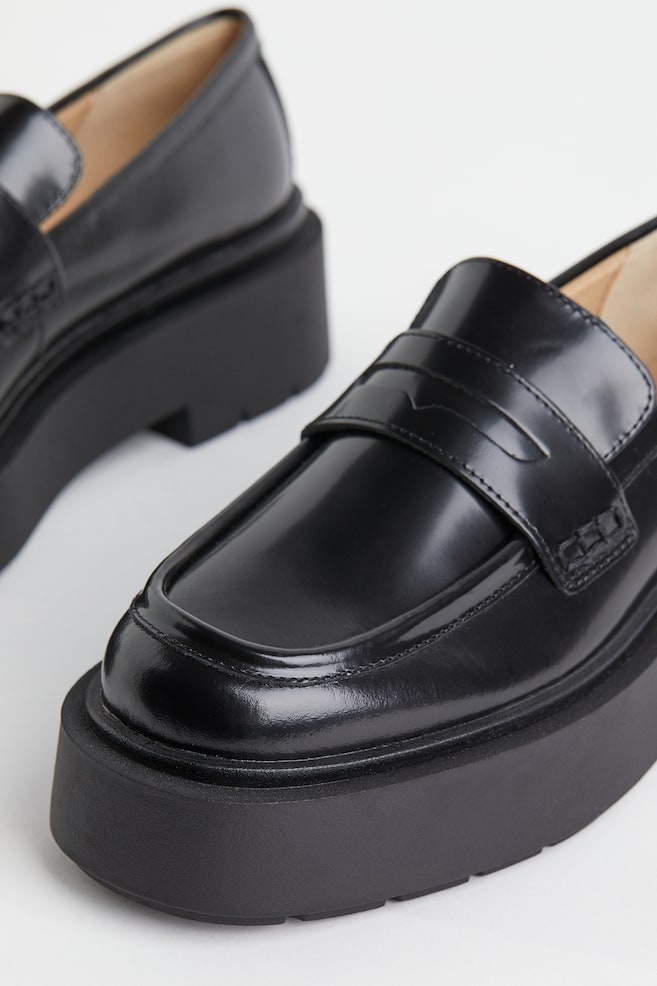 Chunky leather loafers - Black/Black - 3
