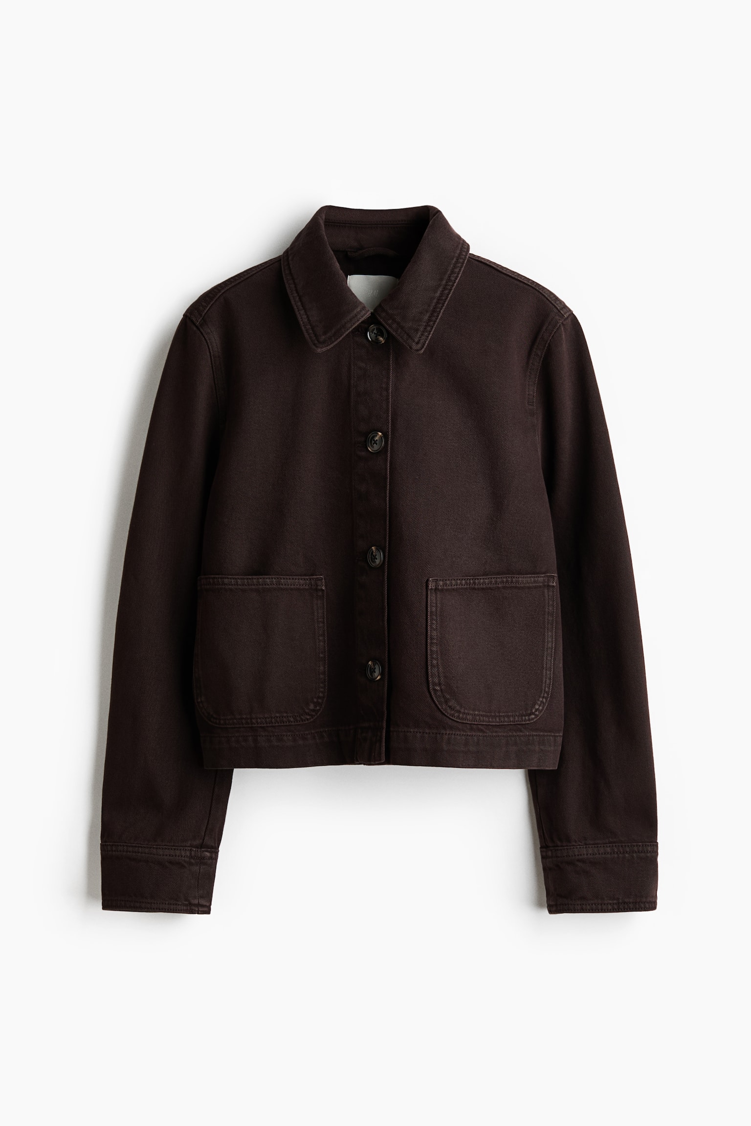 Cotton twill shacket-Dark brown - 2