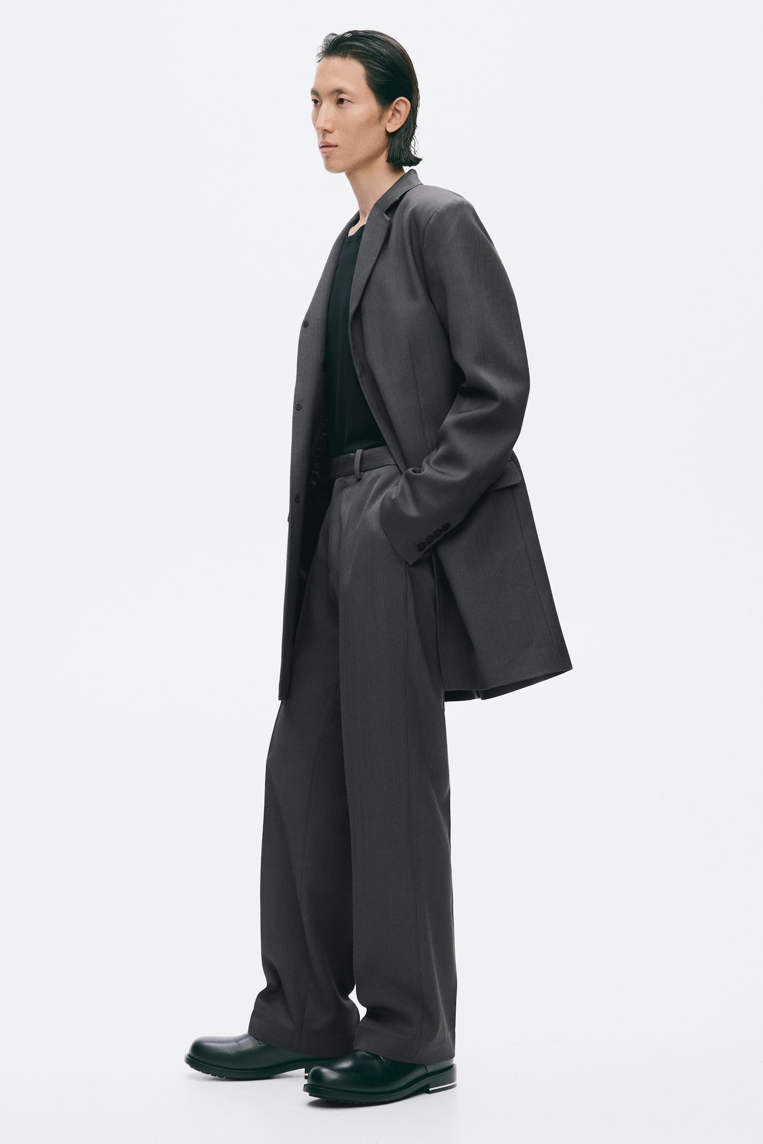 Мужские брюки H&M Regular-Fit Tailored Wool-Blend, цвет: Тёмный серый — фото 5