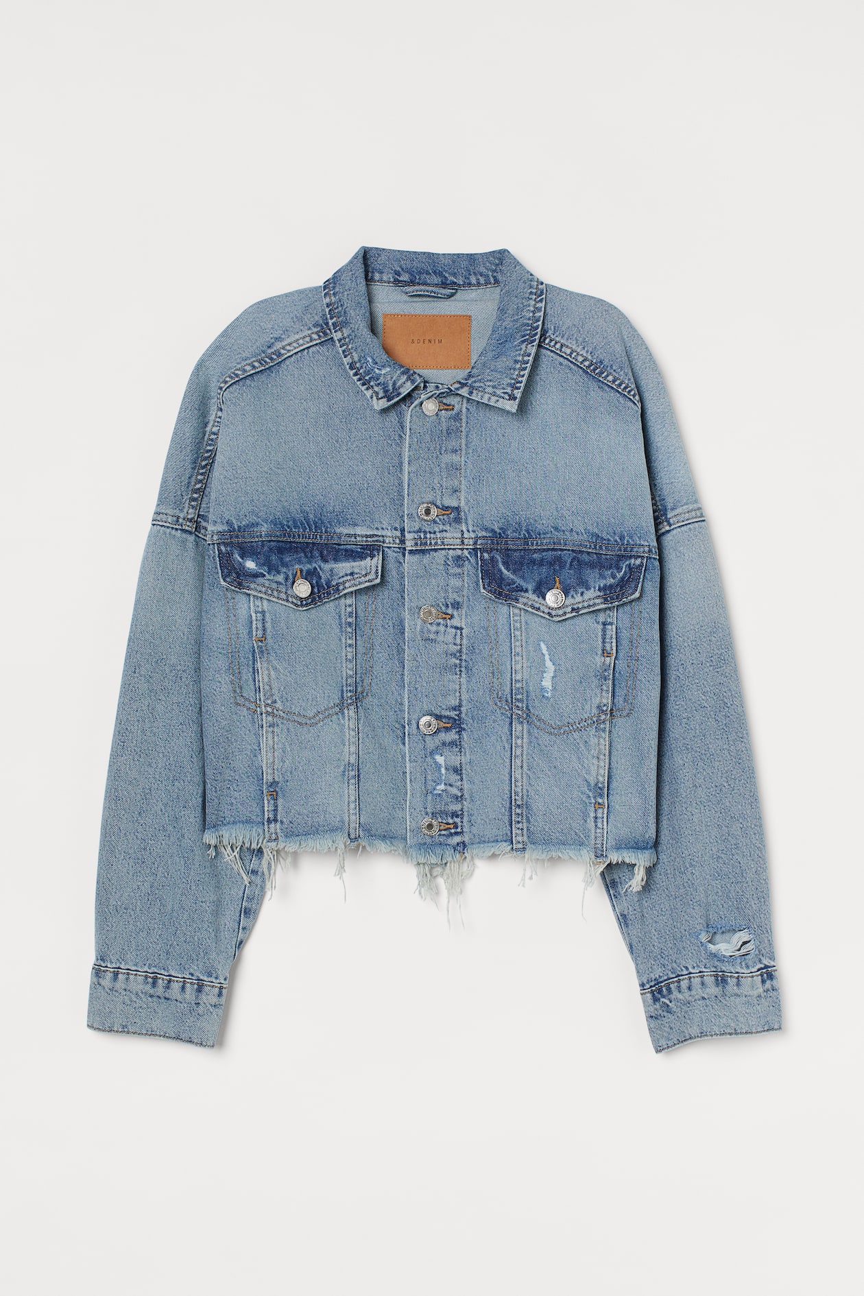 Boxy Denim Jacket - Long sleeve - Crop - Light denim blue - Ladies | H&M US