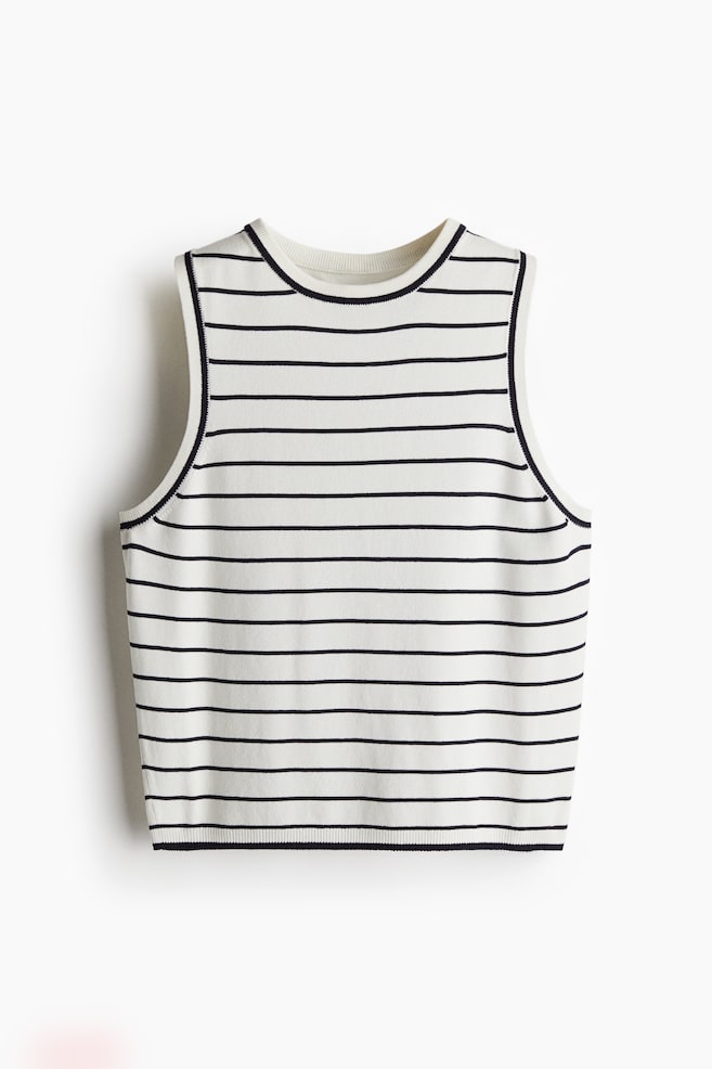 Fine-Knit Sweater Vest - White/navy blue striped/Black - 1