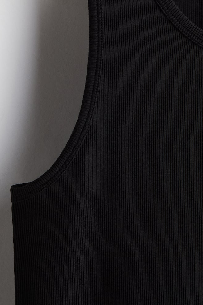 Slim Fit Ribbed Tank Top-Black - 2